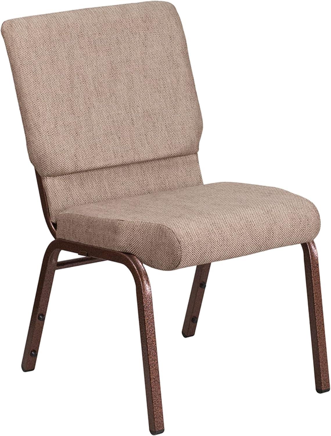 Beige Fabric Copper Vein Frame Stacking Church Chair