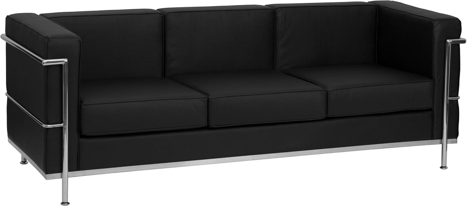 Black Faux Leather Sofa with Metal Frame