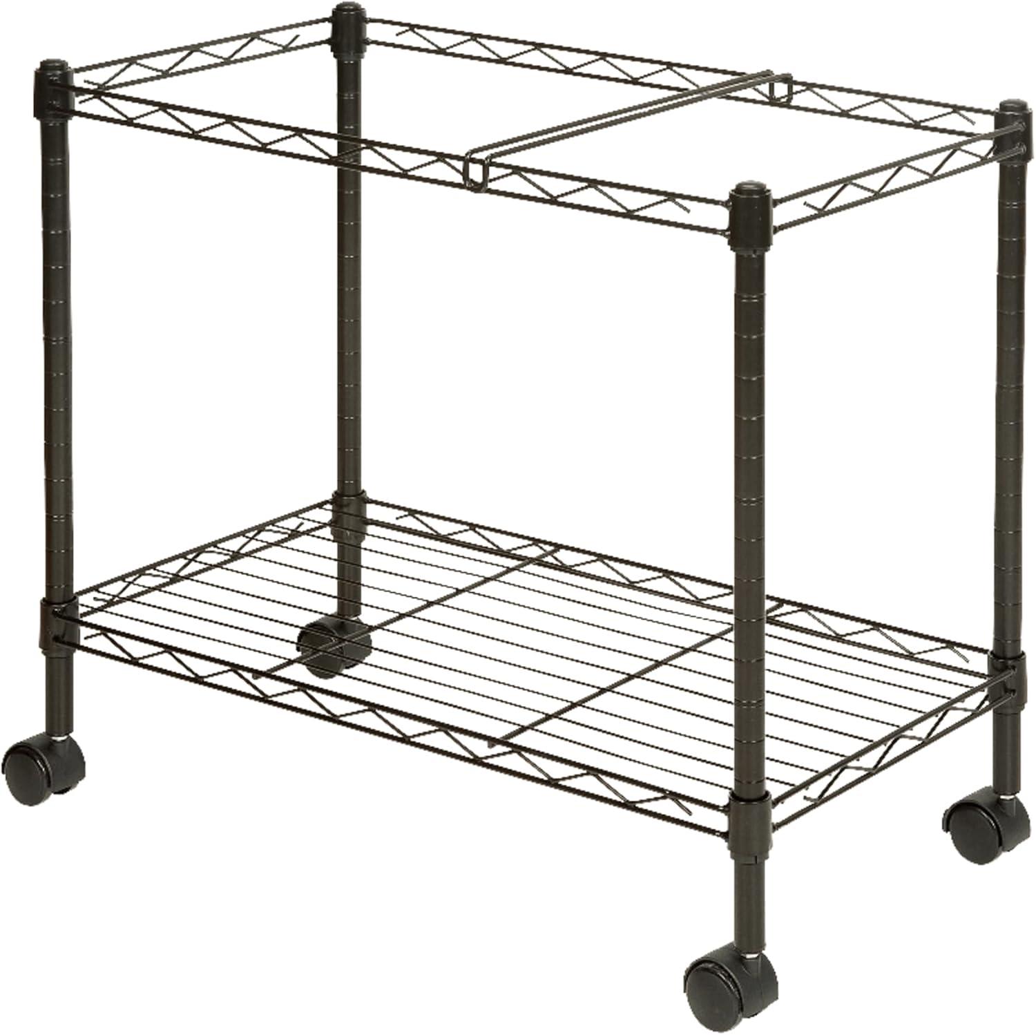 Black Steel Two-Tier Mobile File Cart with Casters