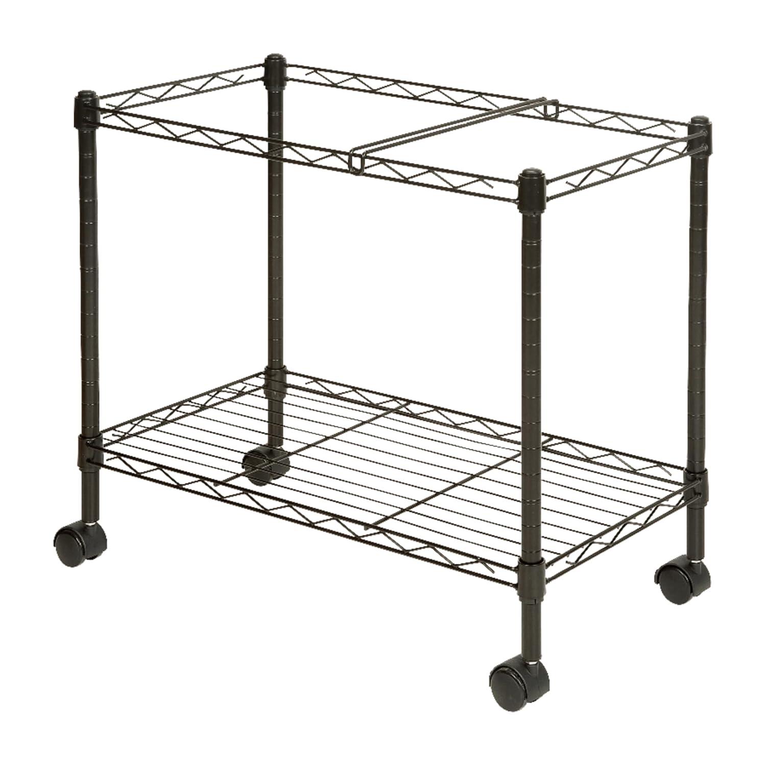Black Steel Two-Tier Mobile File Cart with Casters