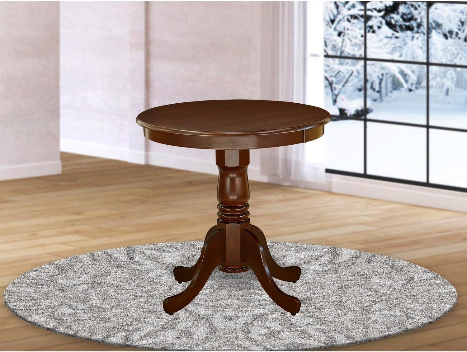 HomeStock Rustic Retreat Edan Dining Table Made Of Rubber Wood, 30 Inch Round, Mahogany Finish