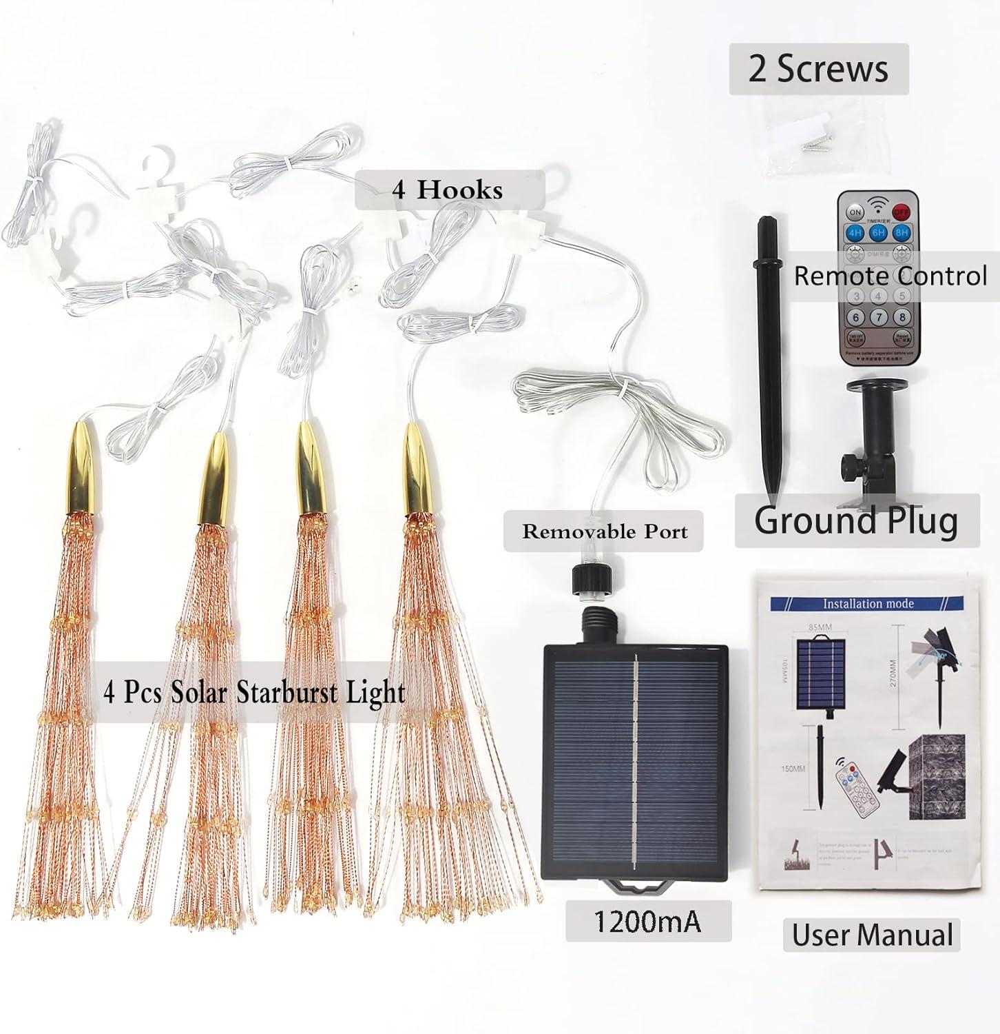 Warm White Solar Powered Copper Firework Fairy Lights