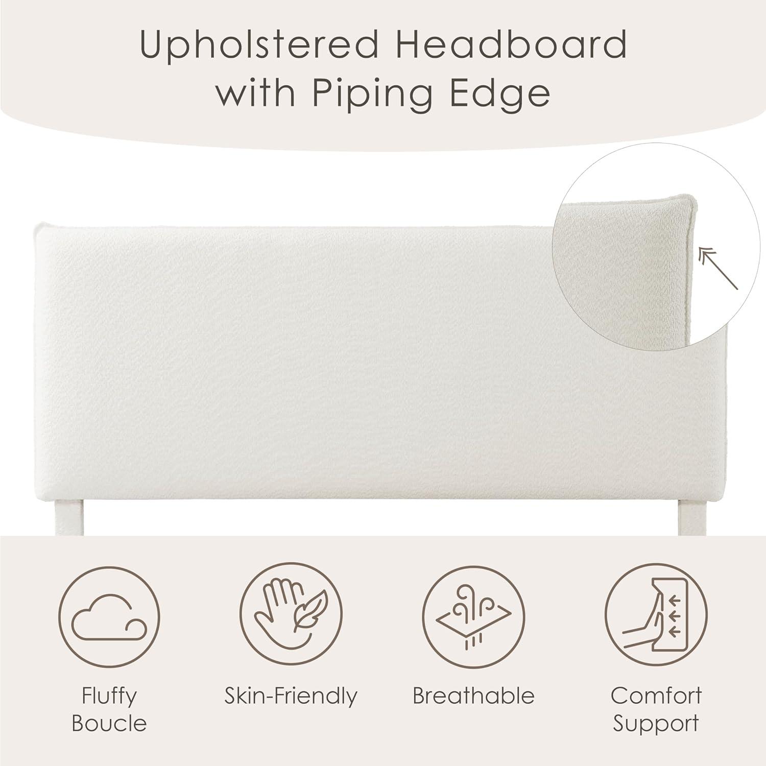 24/7 Shop At Home Queen Heartwild Modern Boucle Upholstered Pillow Headboard Platform Bed: Smooth Finish & Wood Frame