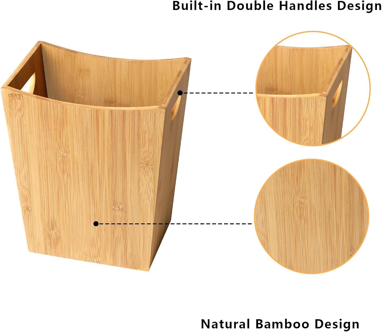 LIANTRAL Wood Trash Can Wastebasket, 2 Gallon Small Bathroom Garbage Can Wood Waste Basket Trash Container Recycling Bin for Bathroom, Bedroom, Living Room, Office, Kitchen