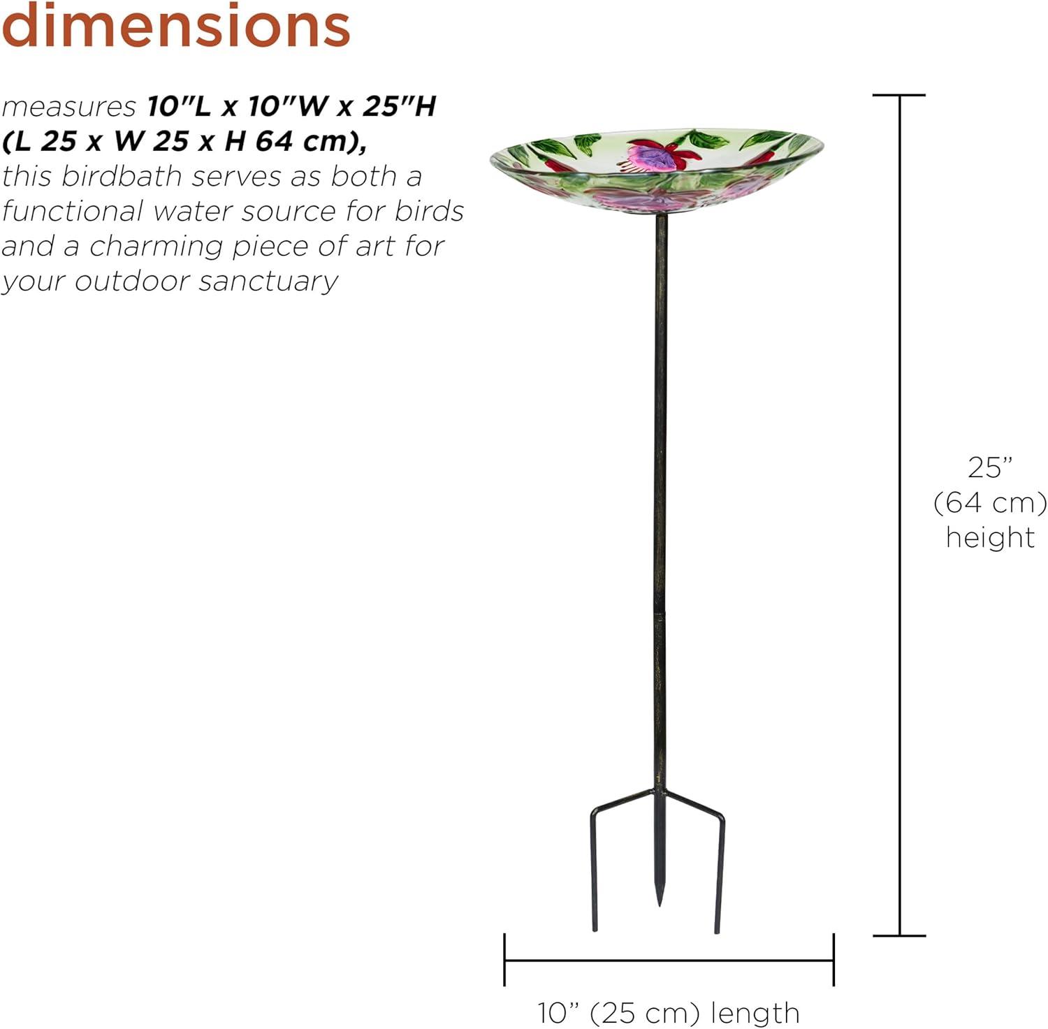 Alpine Glass Stake Bird Bath with Flowers and Hummingbird | Wayfair