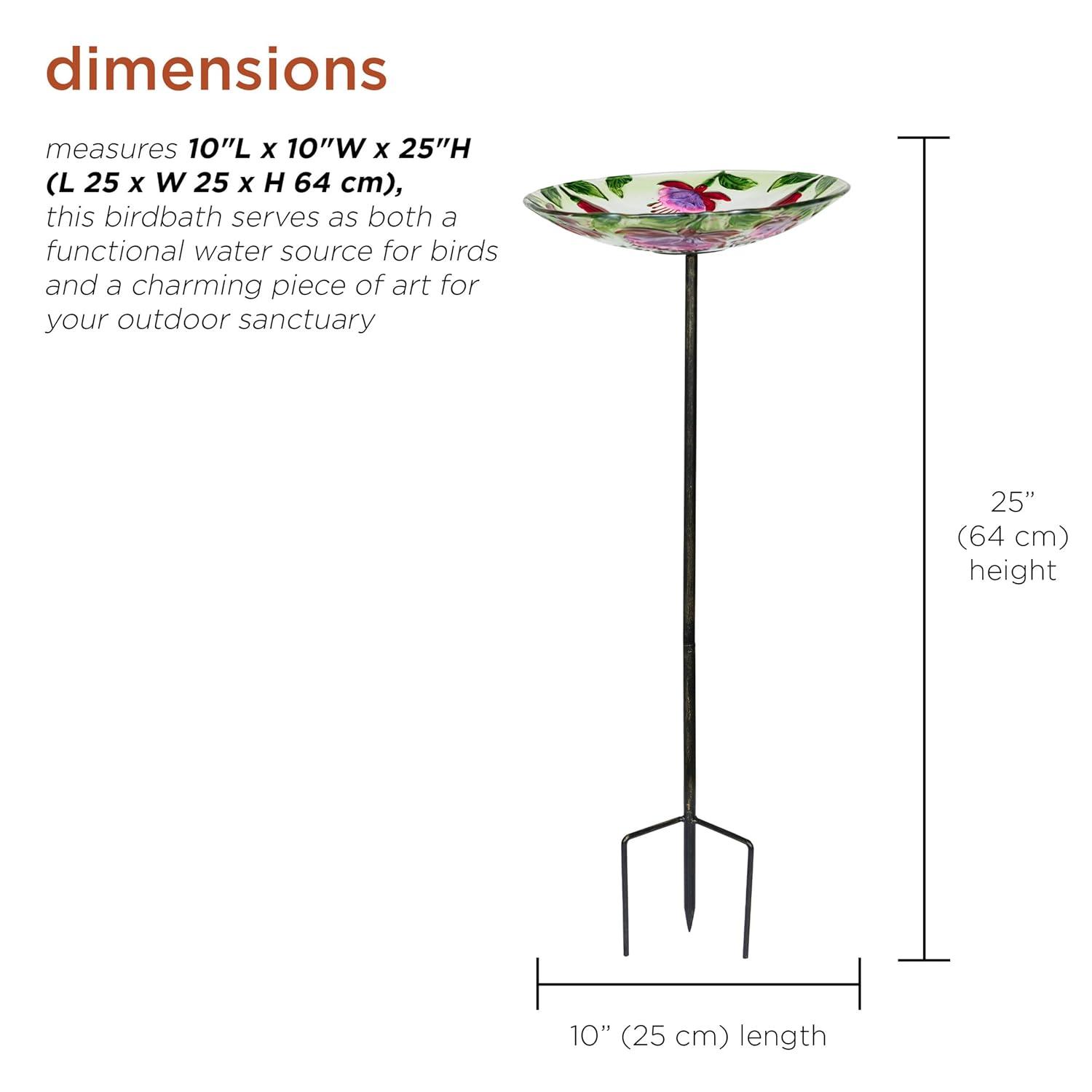 Alpine Glass Stake Bird Bath with Flowers and Hummingbird | Wayfair