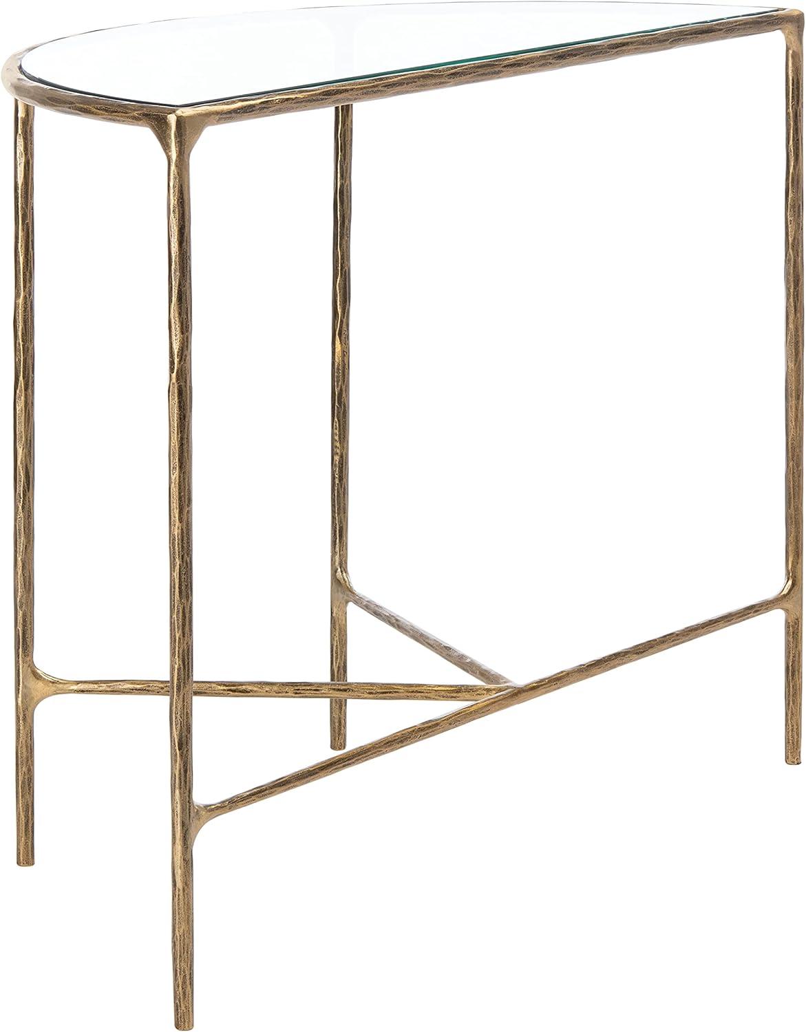 Aristocratic Brass Demilune Console Table with Sleek Glass Top