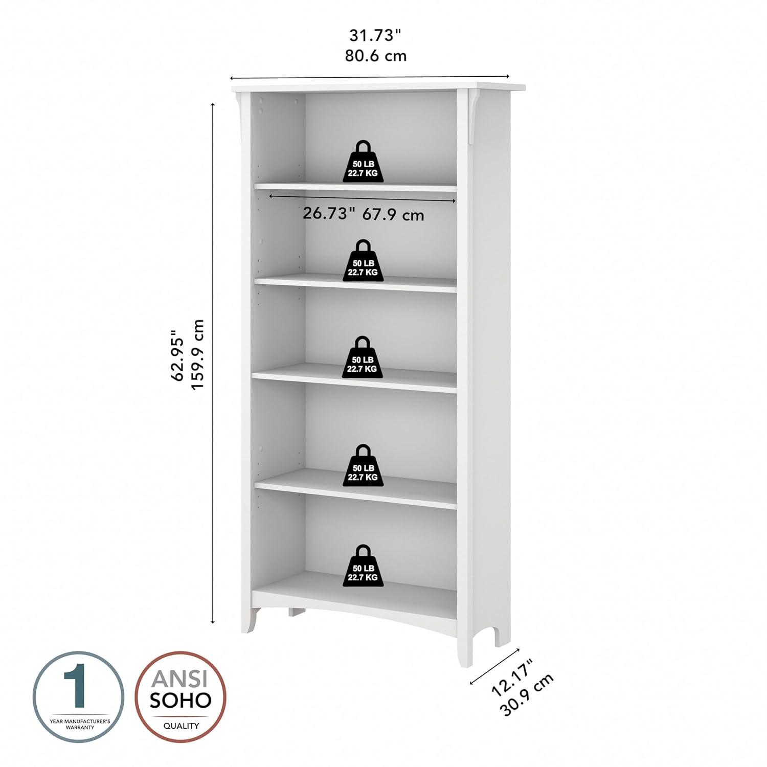 Salinas Tall 5 Shelf Bookcase in Pure White and Shiplap Gray - Engineered Wood