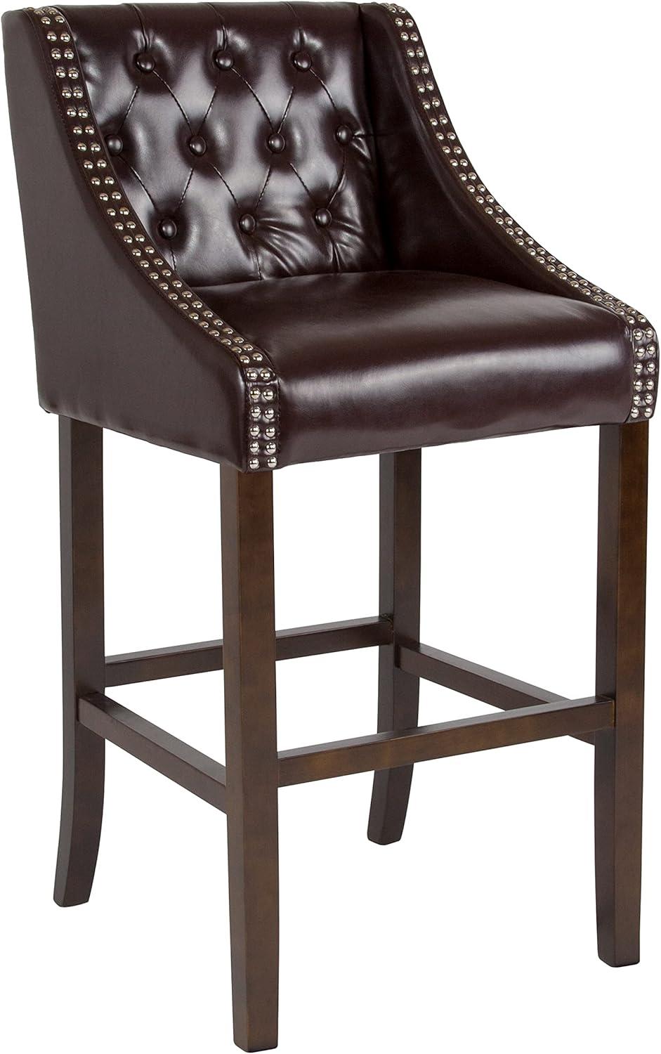 Flash Furniture 2 Pk. Carmel Series 30" High Transitional Tufted Walnut Barstool with Accent Nail Trim in Brown LeatherSoft