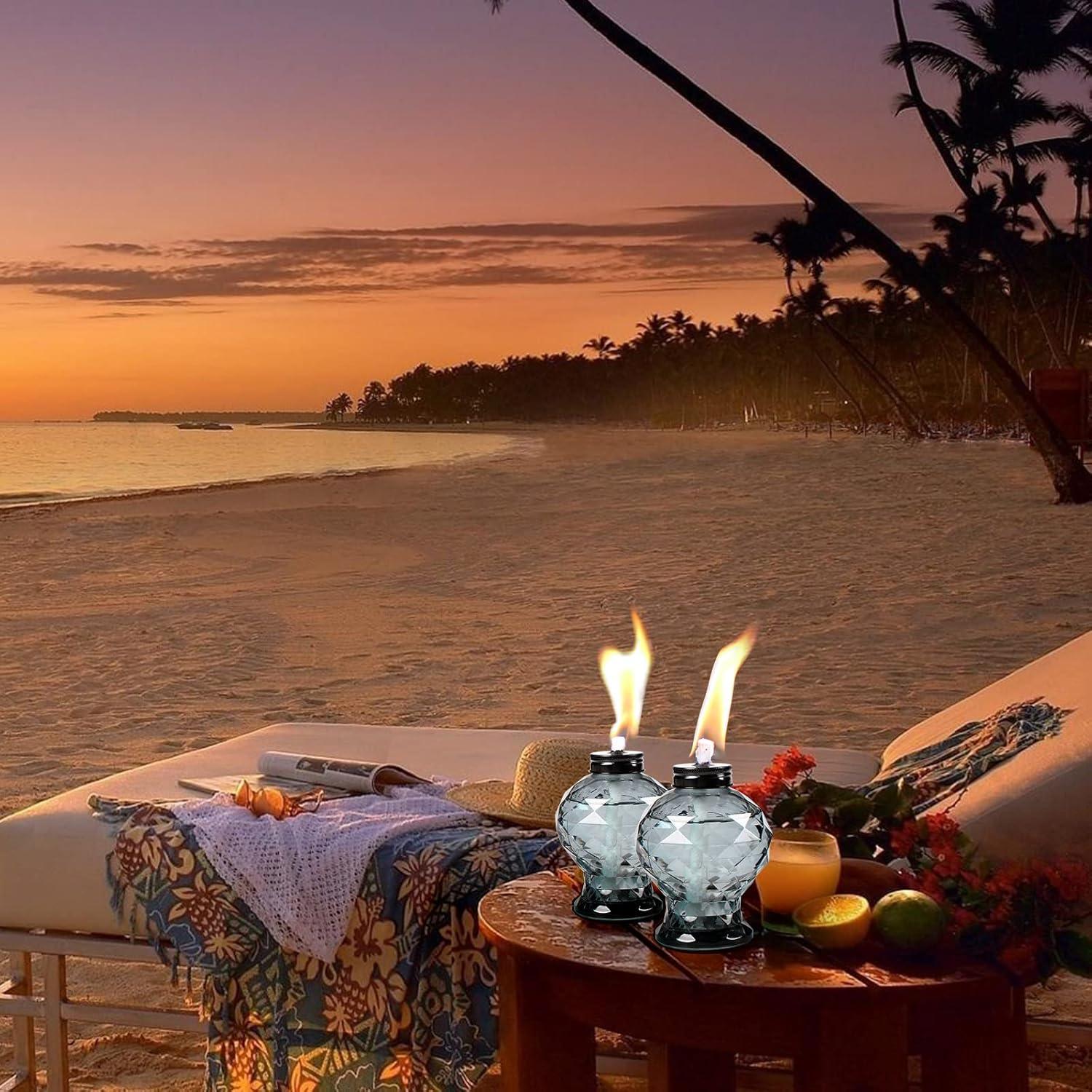 TRAHOO-4 Pack Glass Table Top Light Torches for Outside, Easy to Refill Glass Citronella Torches Outdoor Lanterns, Wick and Cap Included Torch for Garden Patio Yard Party