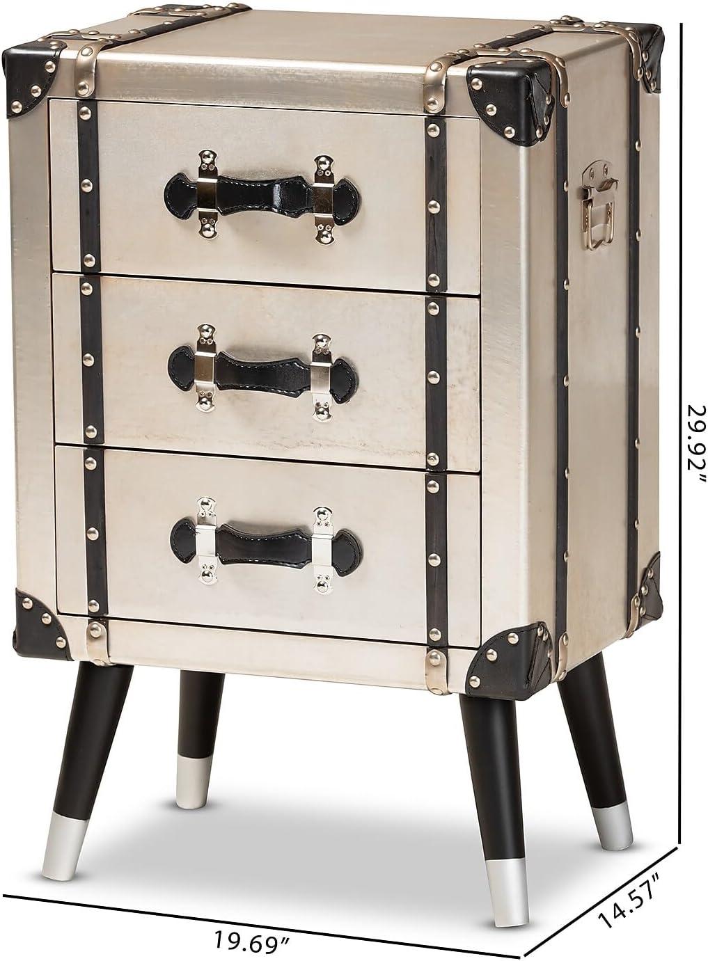 Dilan Metal 3 Drawer Nightstand Light Cream/Black - Baxton Studio: Vintage Style Bedside Storage