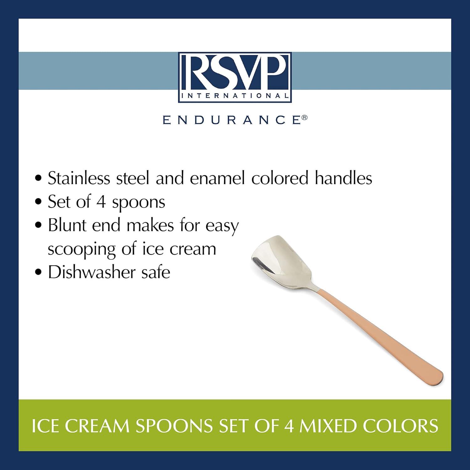 RSVP Endurance Stainless Steel Ice Cream Spoons, Set of 4, Assorted colors