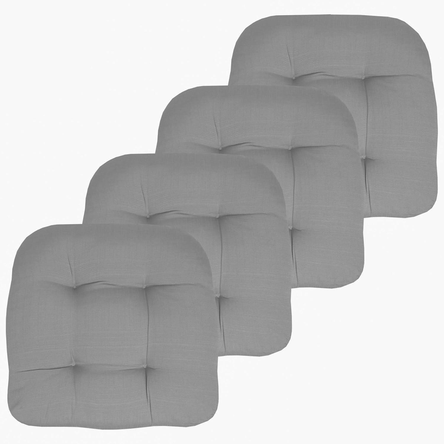 Patio Cushions Outdoor Chair Pads Thick Fiber Fill Tufted 19" x 19" Seat Cover, Silver, 4 Pack