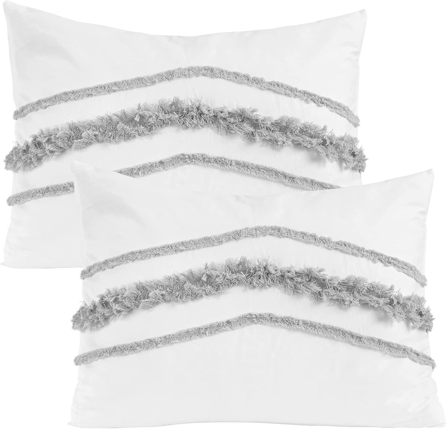 Sweet Jojo Designs Throw Pillow Covers Boho Fringe White and Grey 2pc