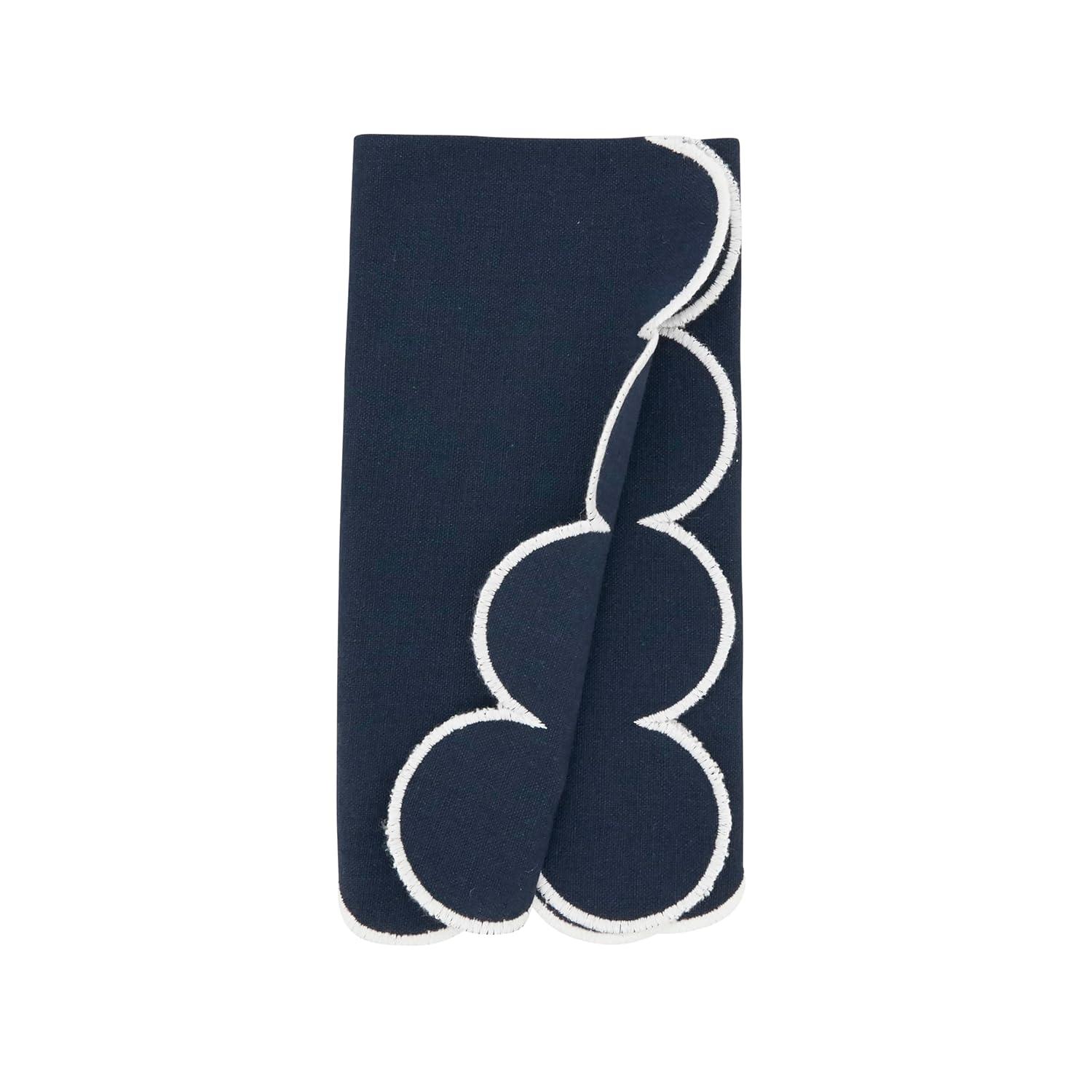 Saro Lifestyle Scalloped Hem Napkin (Set of 4), Blue, 20"x20"