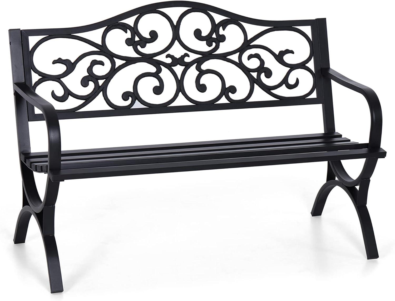 Sophia & William Outdoor Patio Metal Bench Pinkish Red