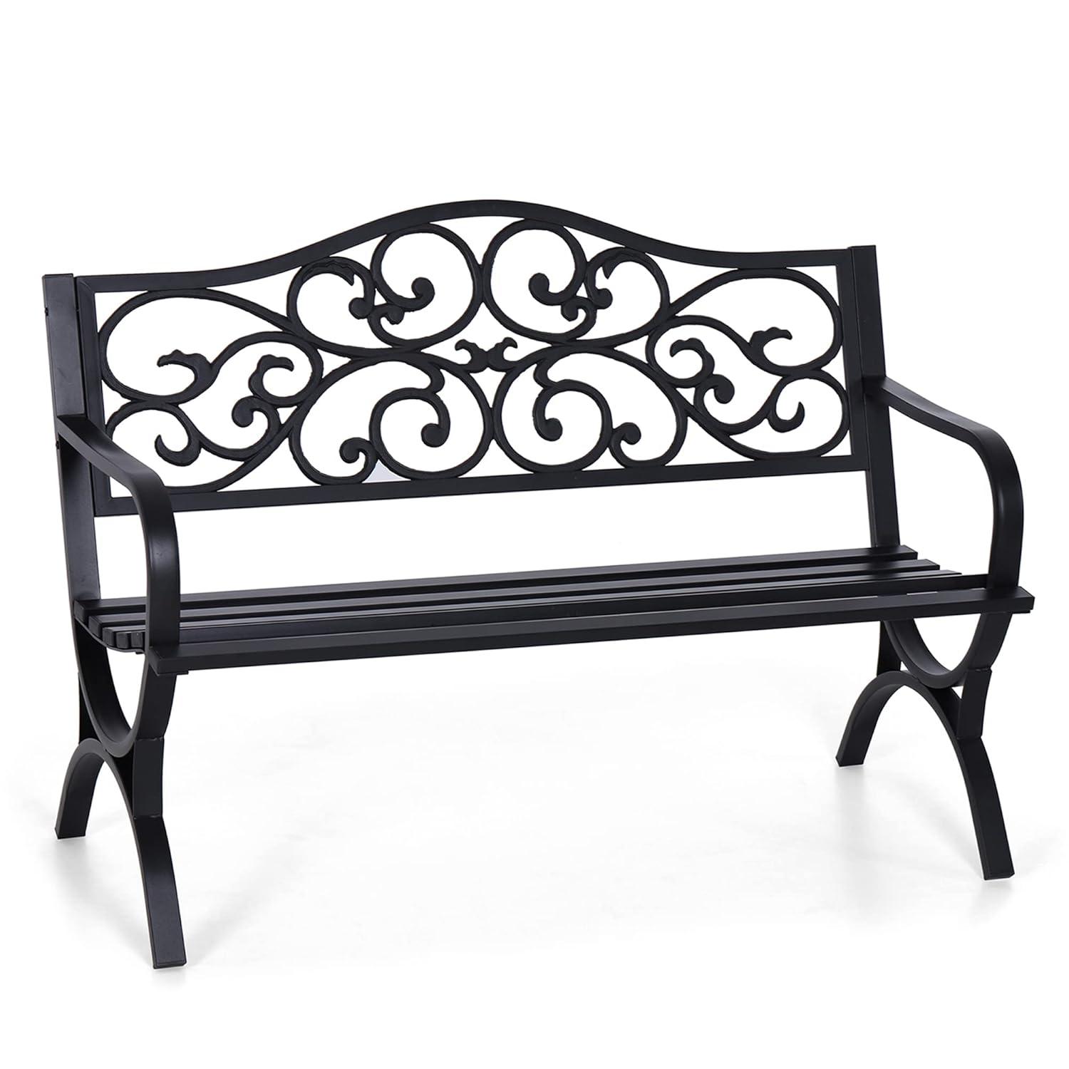 Sophia & William Outdoor Patio Metal Bench Pinkish Red