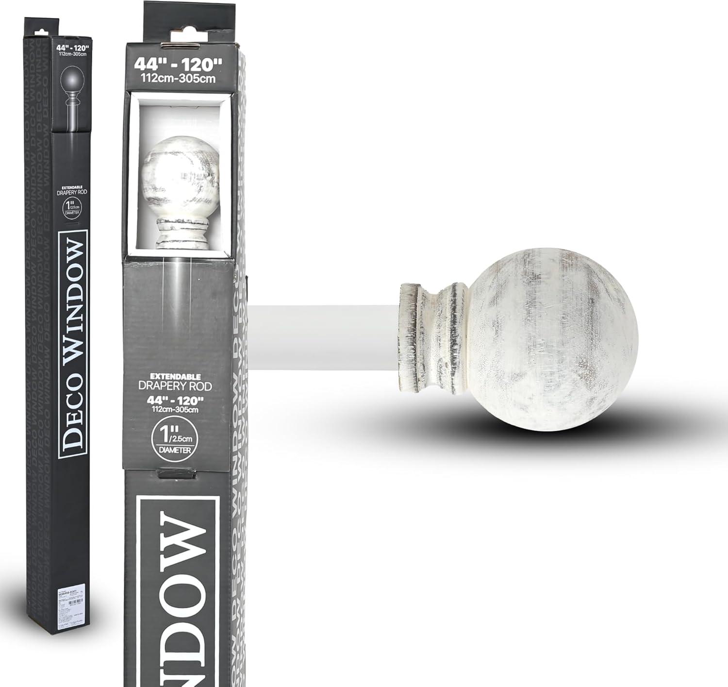 Deco Window Adjustable Curtain Rod for Windows 44 to 120 In Extendable Heavy Duty Iron Drapery Pole with Finials