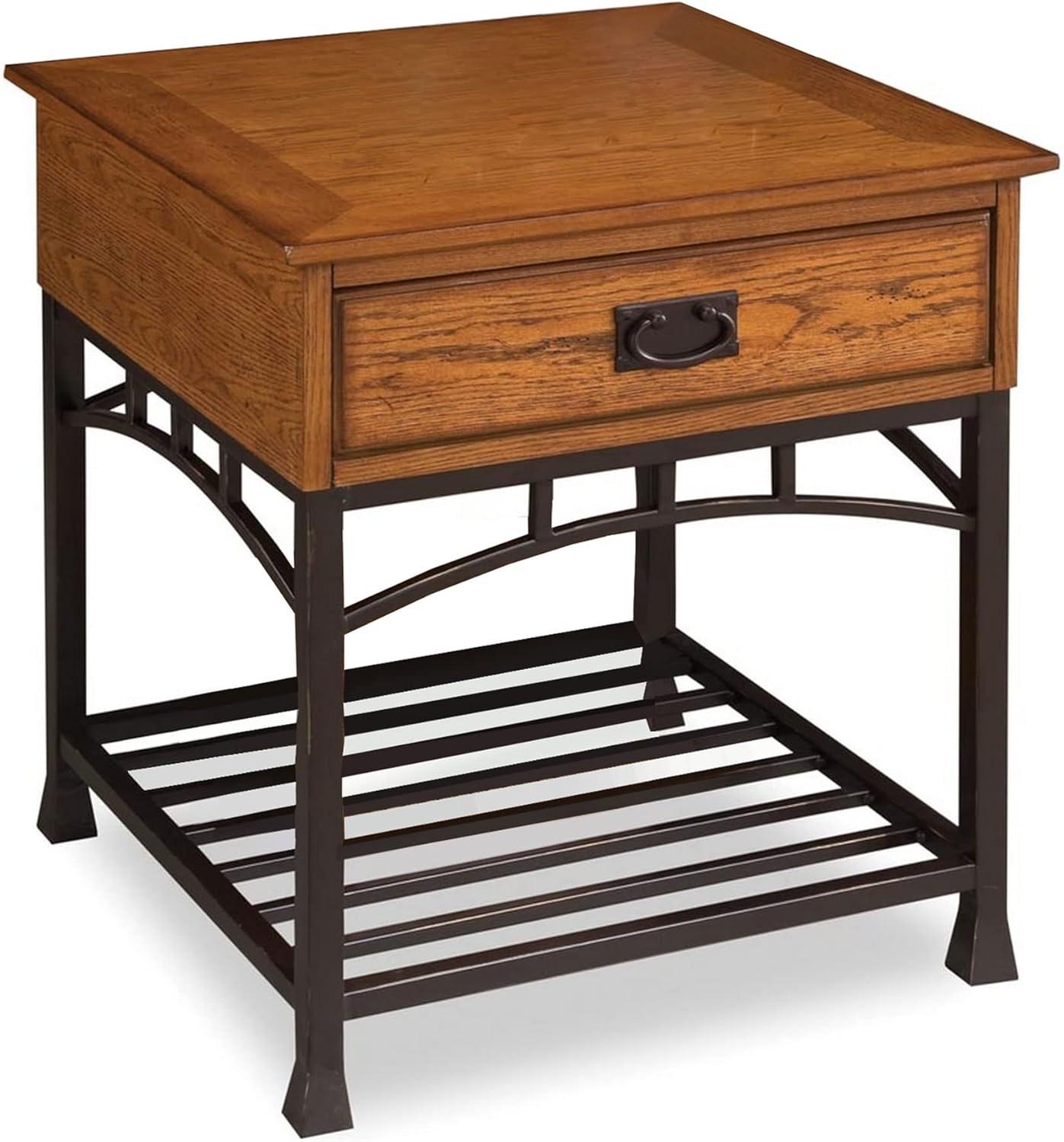 Modern Craftsman End Table - Poplar Solid, Oak Veneer, Distressed Finish, Convenient Storage