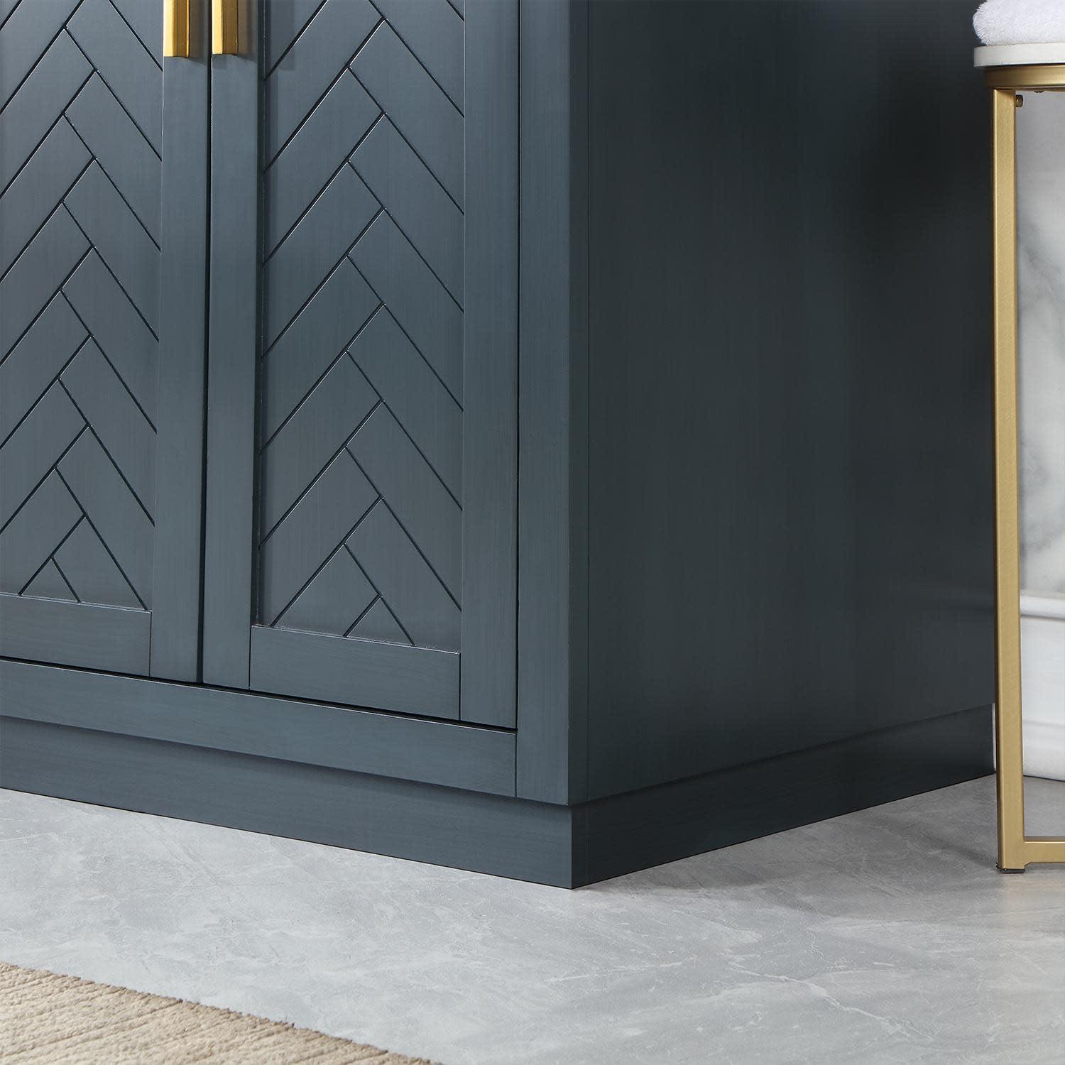 Gazsi 72" Double Bathroom Vanity Set in Black Oak with Grain White Composite Stone Countertop Without Mirror