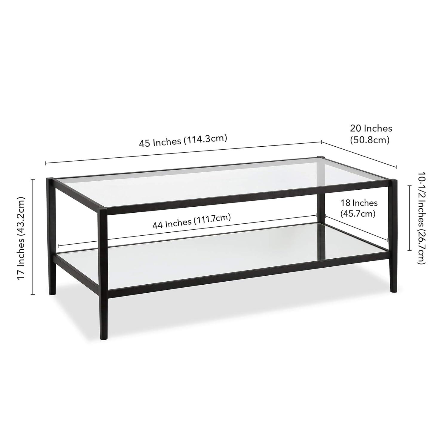 Modern Rectangle Coffee Table in Brass and Gold with Mirrored Shelf - Henn&Hart