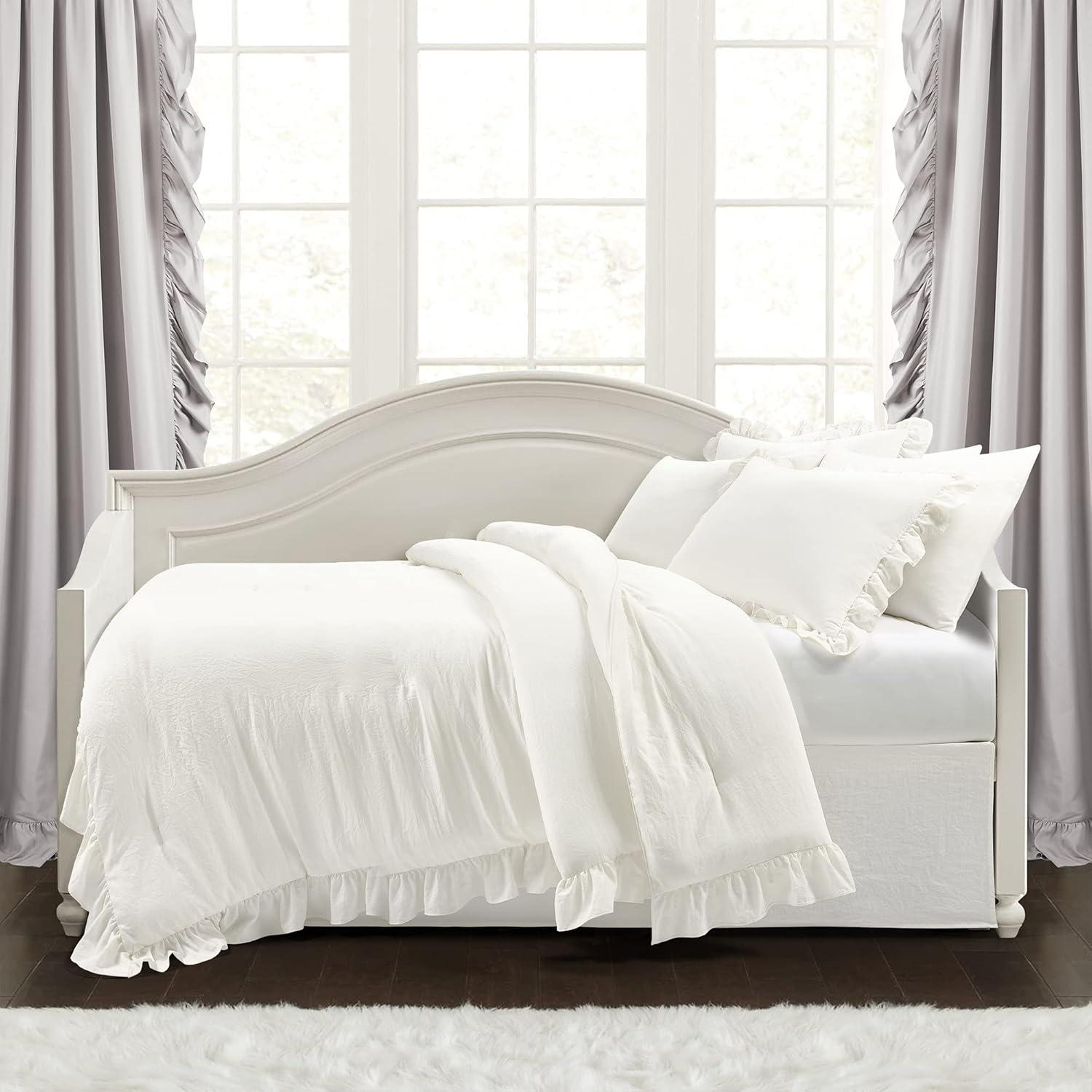 White Polyester Ruffled Twin Daybed Comforter Set