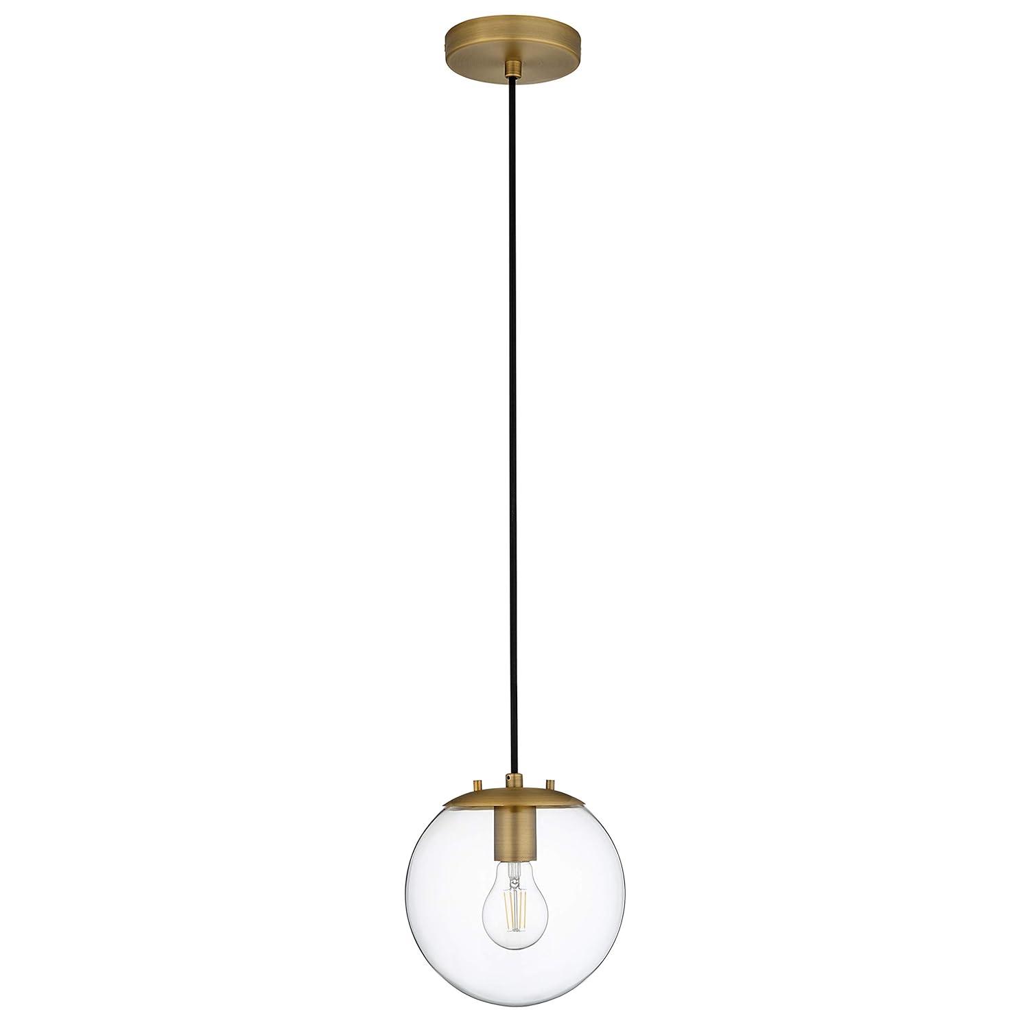 Linea di Liara Sferra Modern Large Glass Pendant Light Kitchen Island Brass Pendant Lighting Smoked Glass Globe Pendant Light Mid Century Hanging Light Fixture, LED Bulb Included, UL Listed