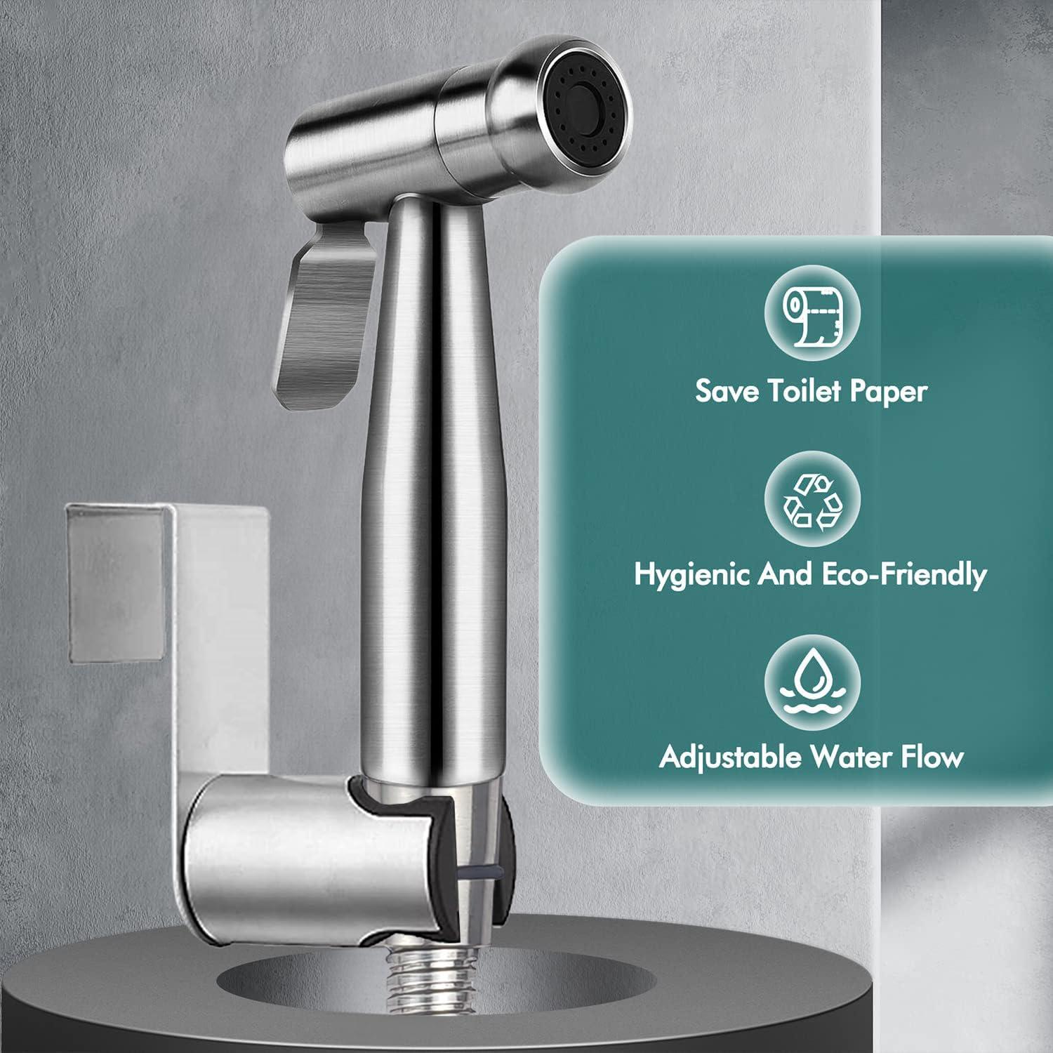 Handheld Bidet Sprayer for Toilet,Premium SUS304 Stainless Steel Bathroom Bidet Sprayer Attachment Set with Anti-Leak Hose&High Pressure, Ideal for Feminine Wash, Cloth Diaper Cleaning&Muslim Shower