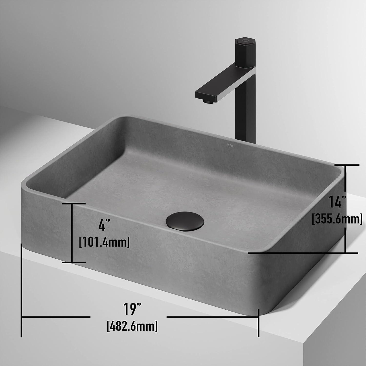Tarragona Gothic 19" L x 14" W x 4" H Gray Concreto Stone Handmade Rectangular Vessel Bathroom Sink