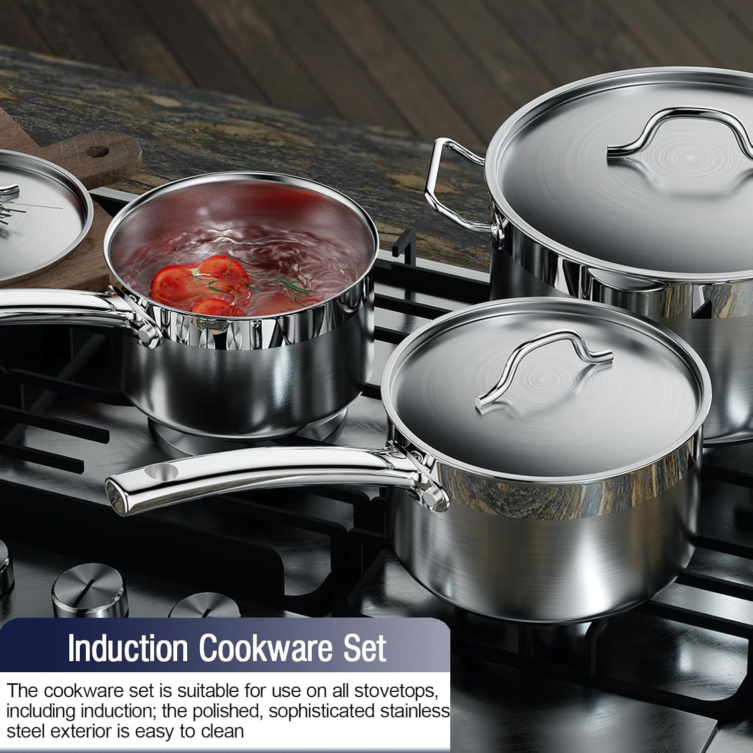 Professional 8-Piece Stainless Steel Cookware Set with Lids