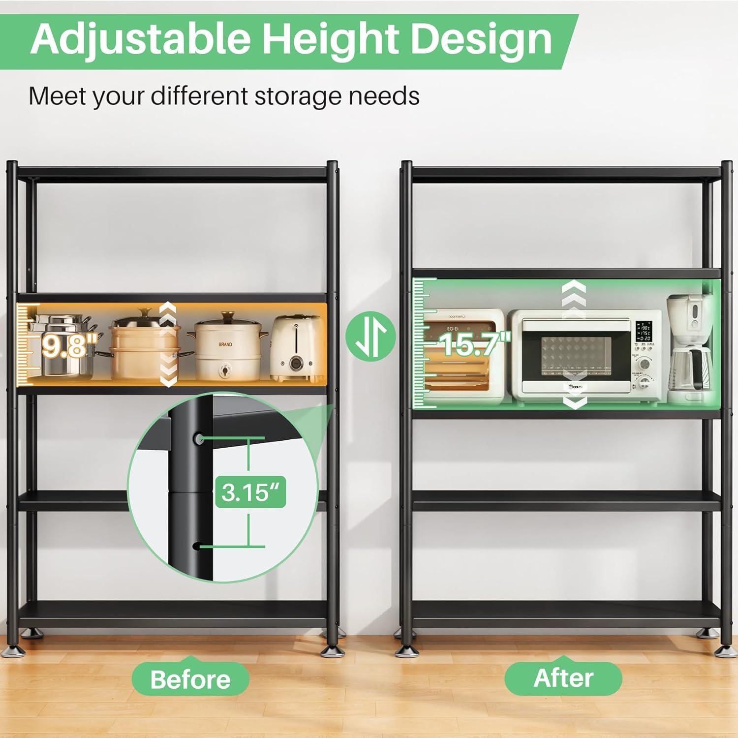 Metal Shelving for Storage, 5 Tier Adjustable Kitchen Storage Shelves with Wheels, Shelving Unit Bookshelf Utility Shelf Metal Storage Rack for Garage Pantry Closet Laundry, 35.8"x13"x59.65"