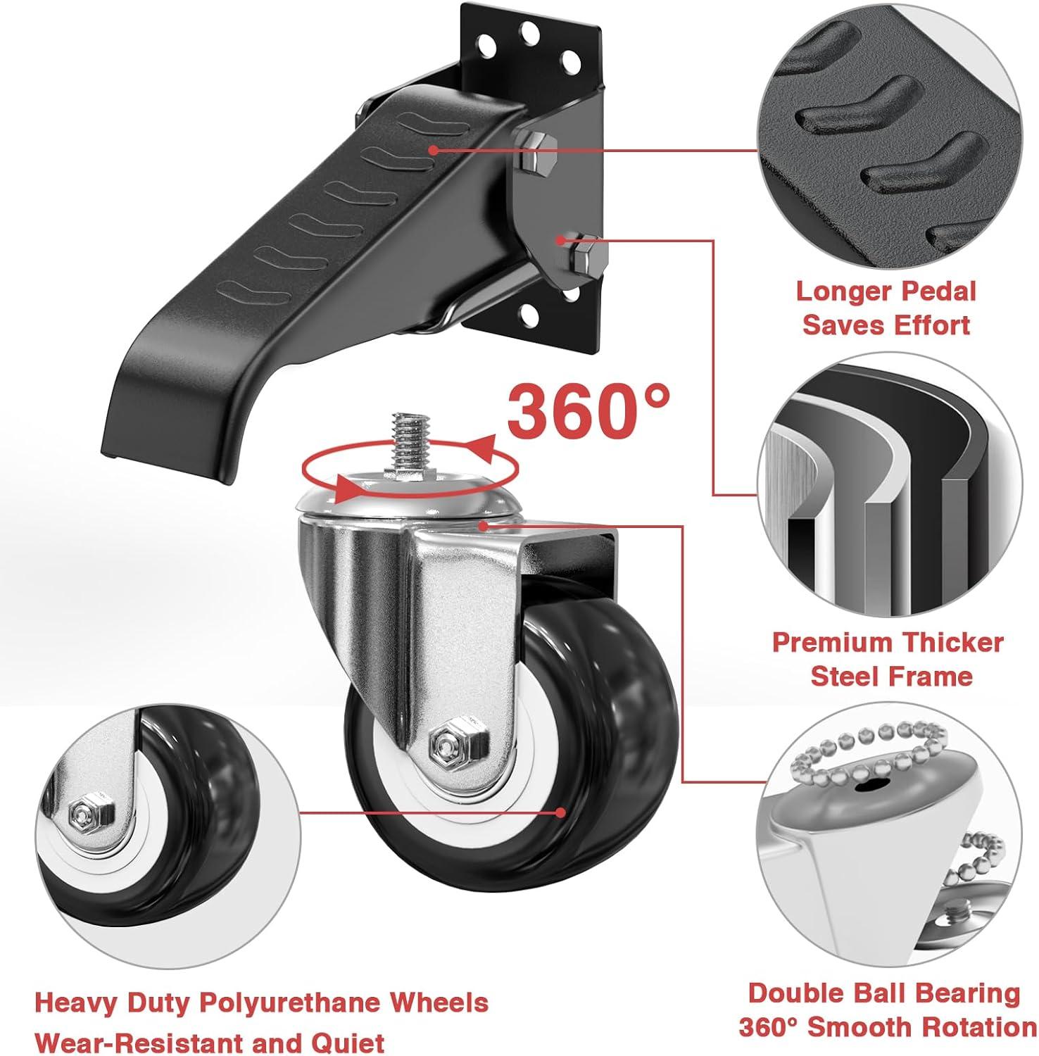 Heavy Duty Steel Workbench Casters with Urethane Wheels, Set of 4