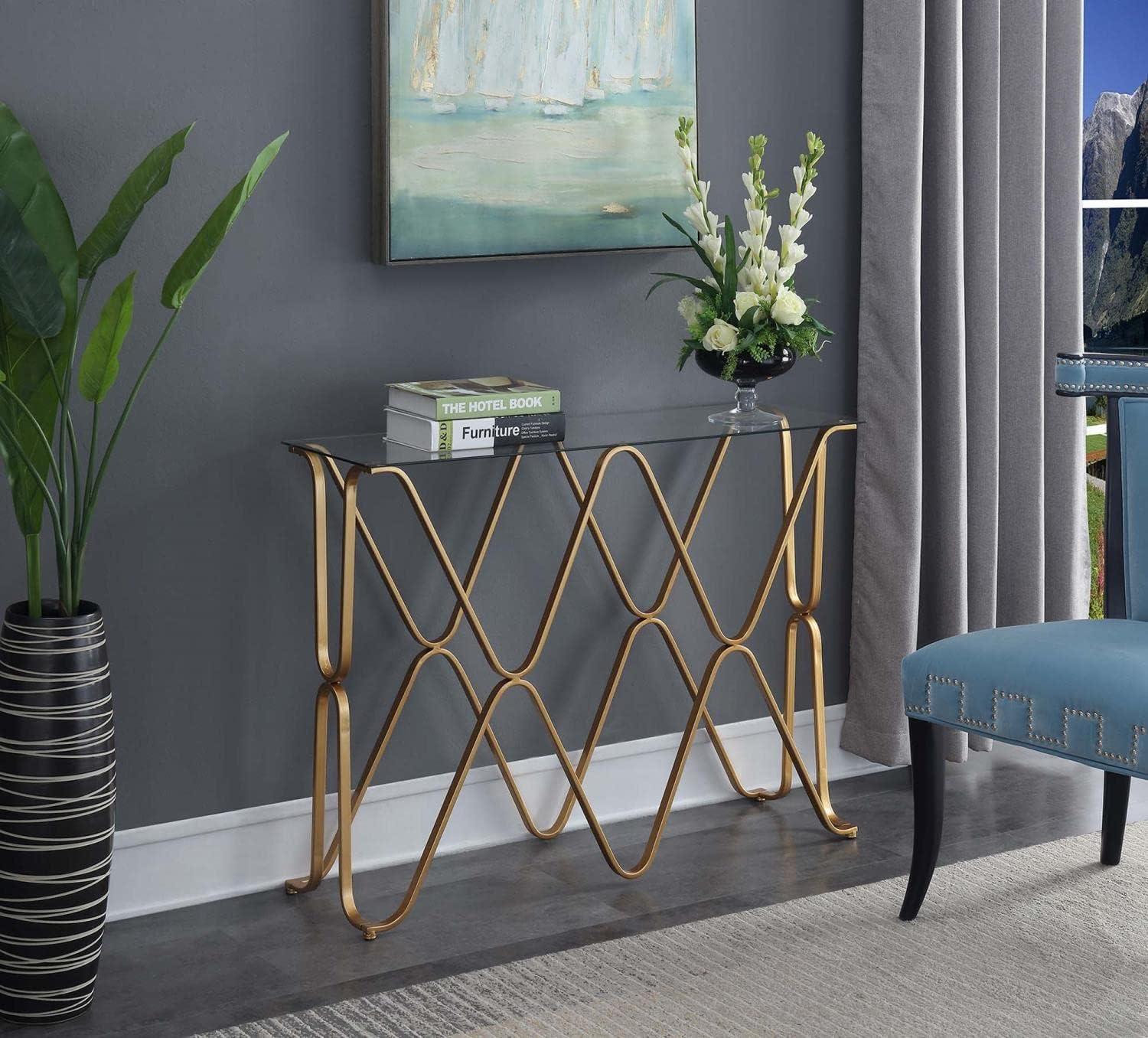 Convenience Concepts Neptune Console Table in Glass Top and Gold Metal Frame Finish