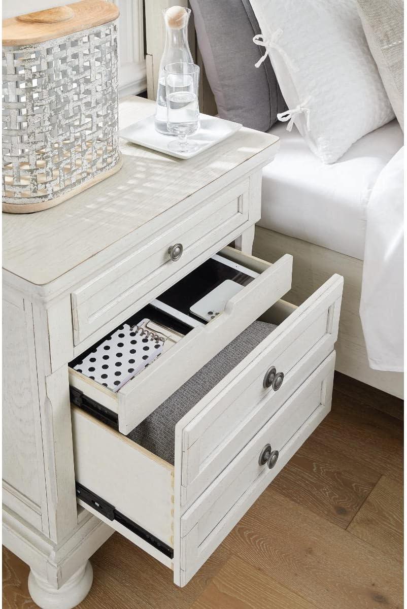 Elegant Antiqued White 2-Drawer Nightstand with Bronze-Tone Hardware