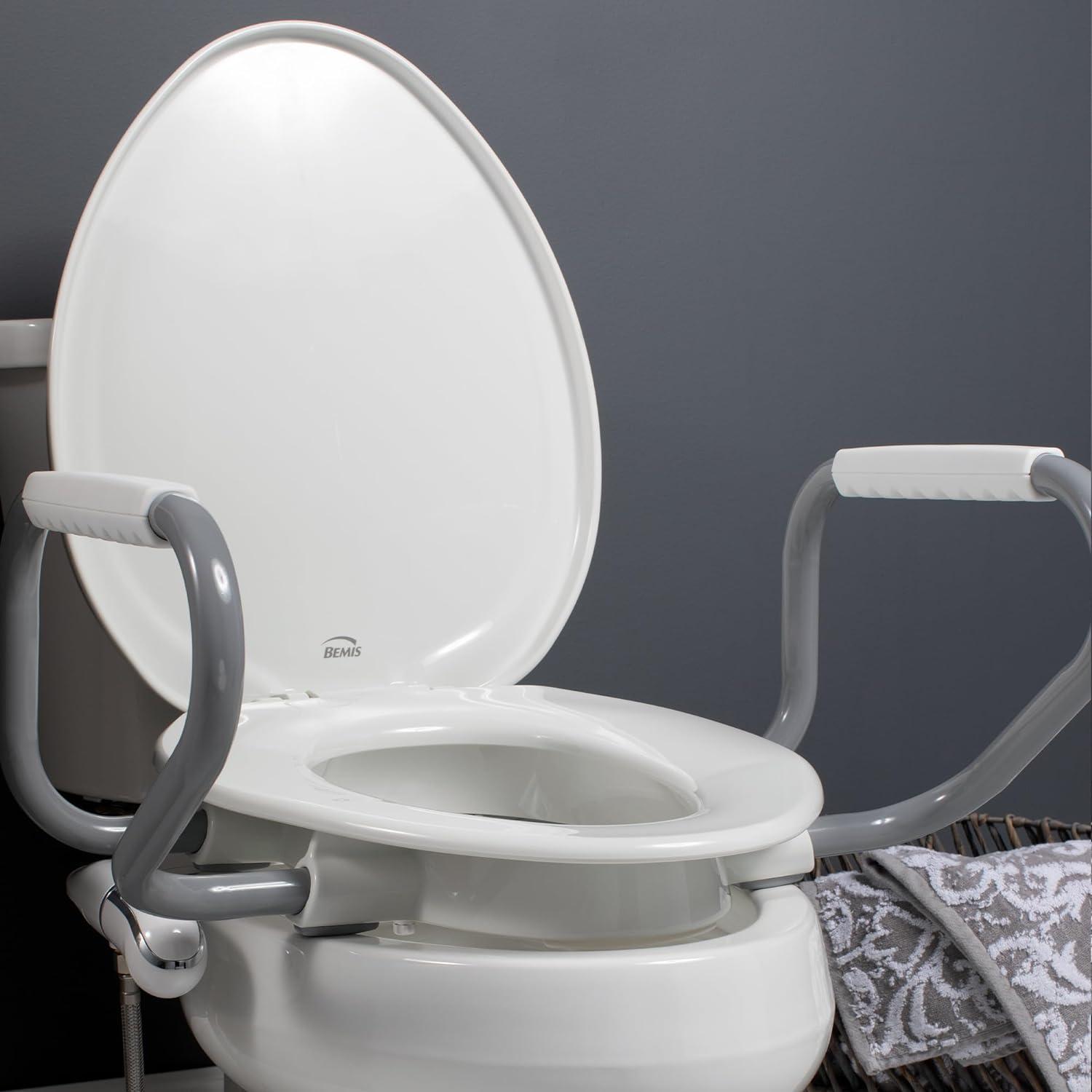 Bemis Assurance 3" Raised Toilet Seat with Handles and Bidet Attachment, Secure Hinges, Elongated, White 7YE85320H20 ARM