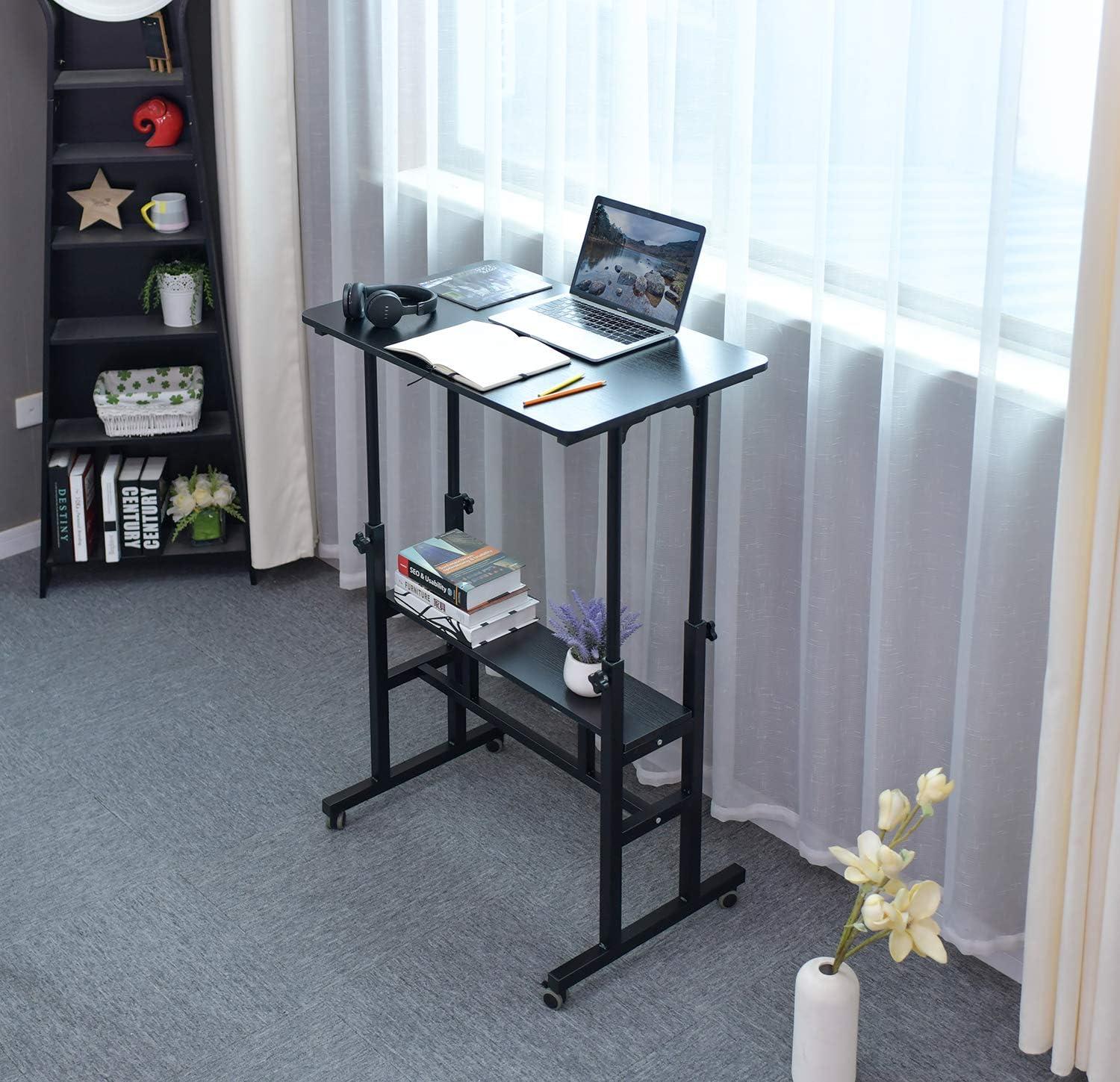 Adjustable Black Wood and Metal Standing Laptop Desk