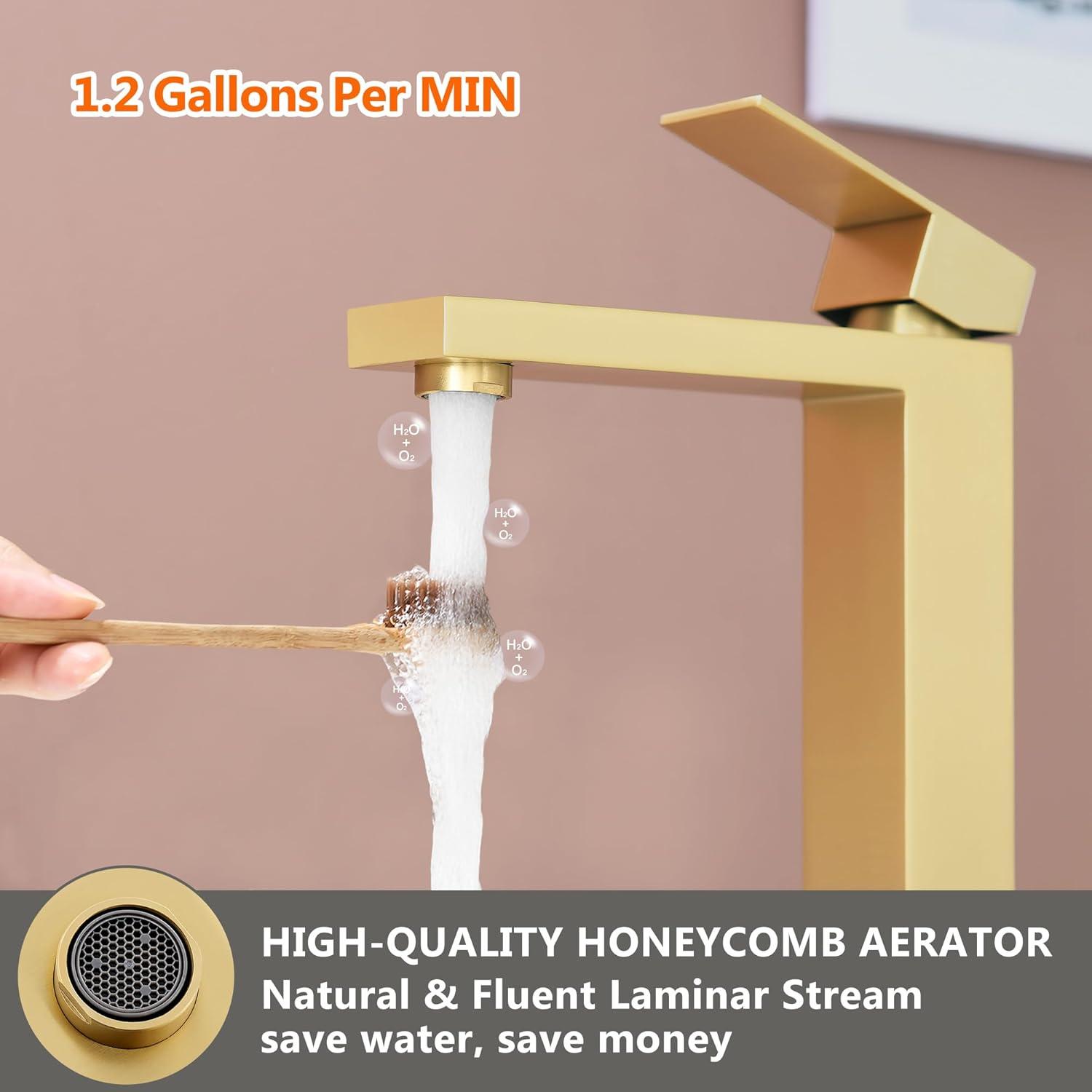 Brushed Gold Tall Stainless Steel Vessel Sink Faucet