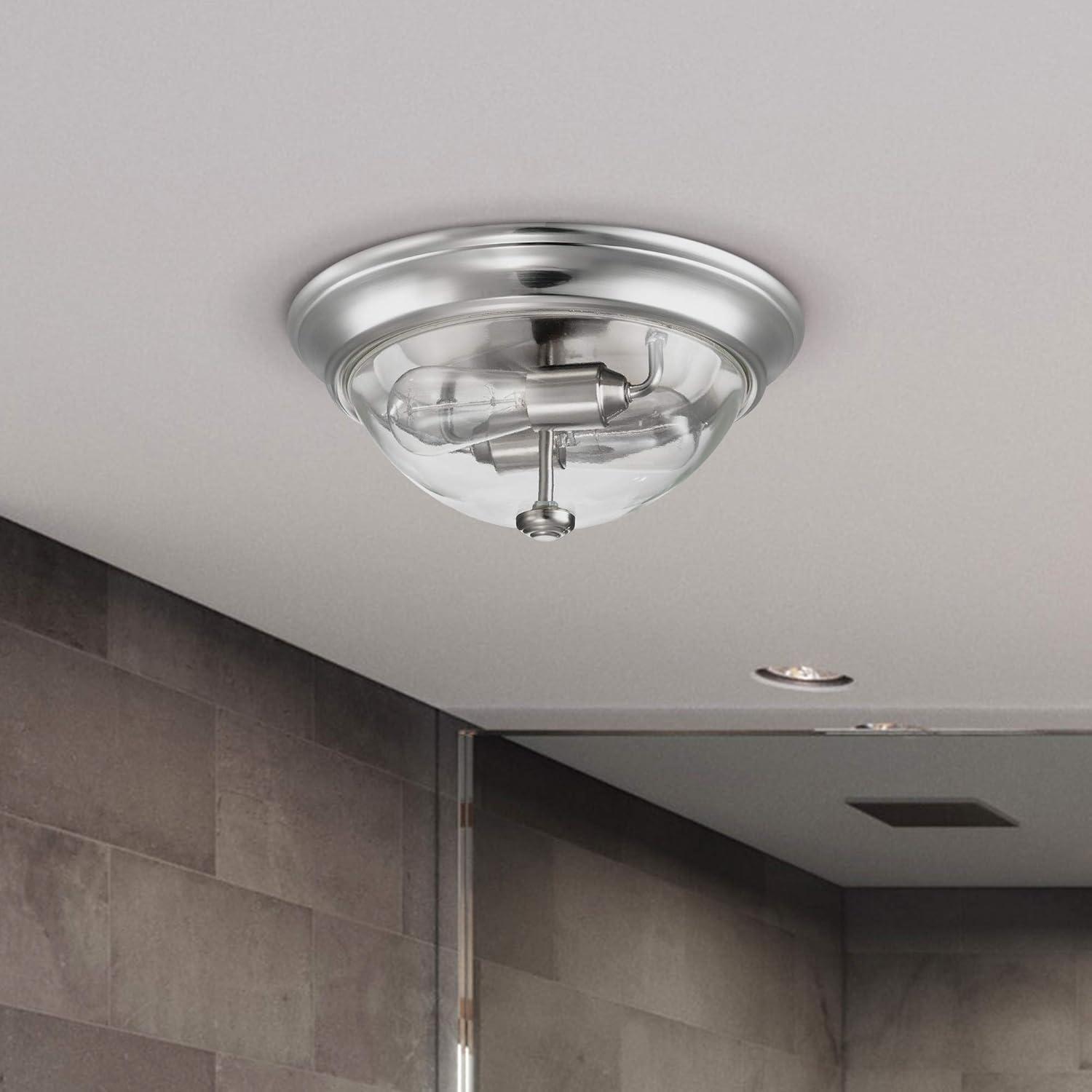 Brushed Nickel Clear Glass Drum LED Flush Mount Light