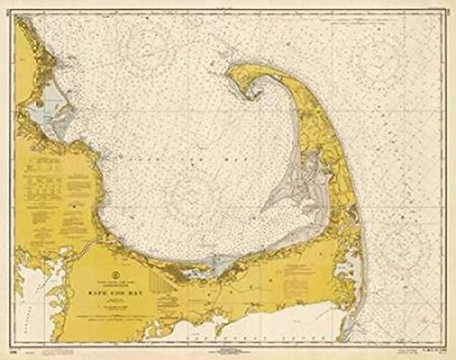 Bentley Global Arts PDX450536SMALL Nautical Chart - Cape Cod Bay Ca. 1970 - Sepia Tinted Poster Print by Noaa Historical Map-Chart, 11 x 14 - Small