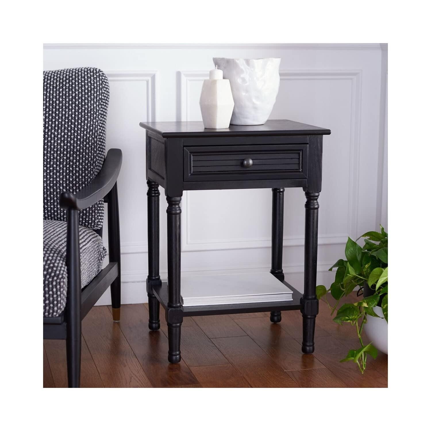 Tate 1 Drawer Accent Table - Black - Safavieh.