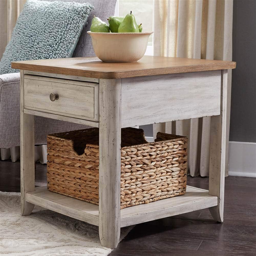 Farmhouse Reimagined White End Table with Basket