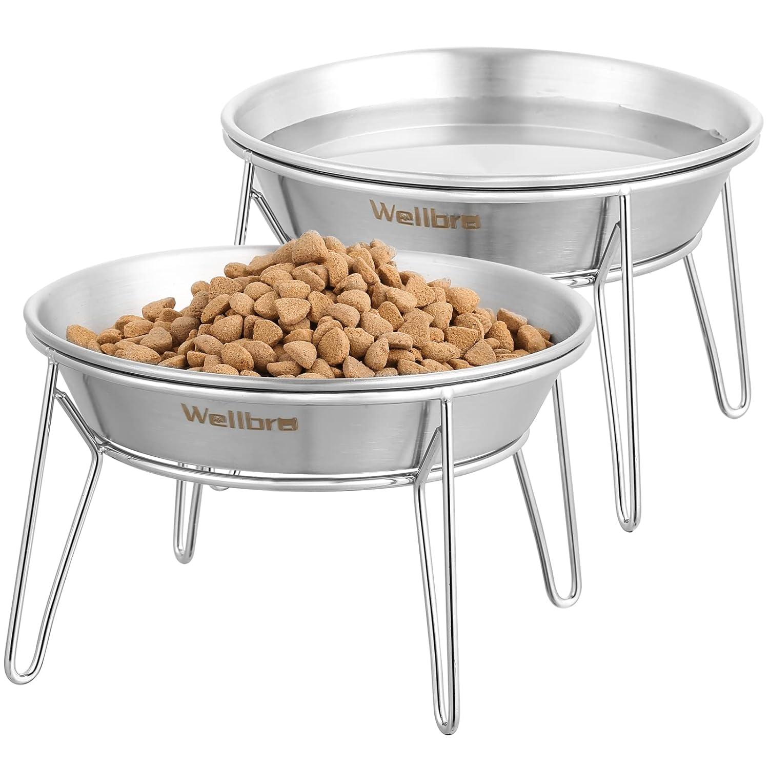 Elevated Cat Bowls, 5.9 Inch Wide Stainless Steel Cat Food Bowls with Metal Stand Whisker Stress-Free, Raised Food and Water Dish for Cats, Kitten, Puppies and Small Dogs-2 Pack