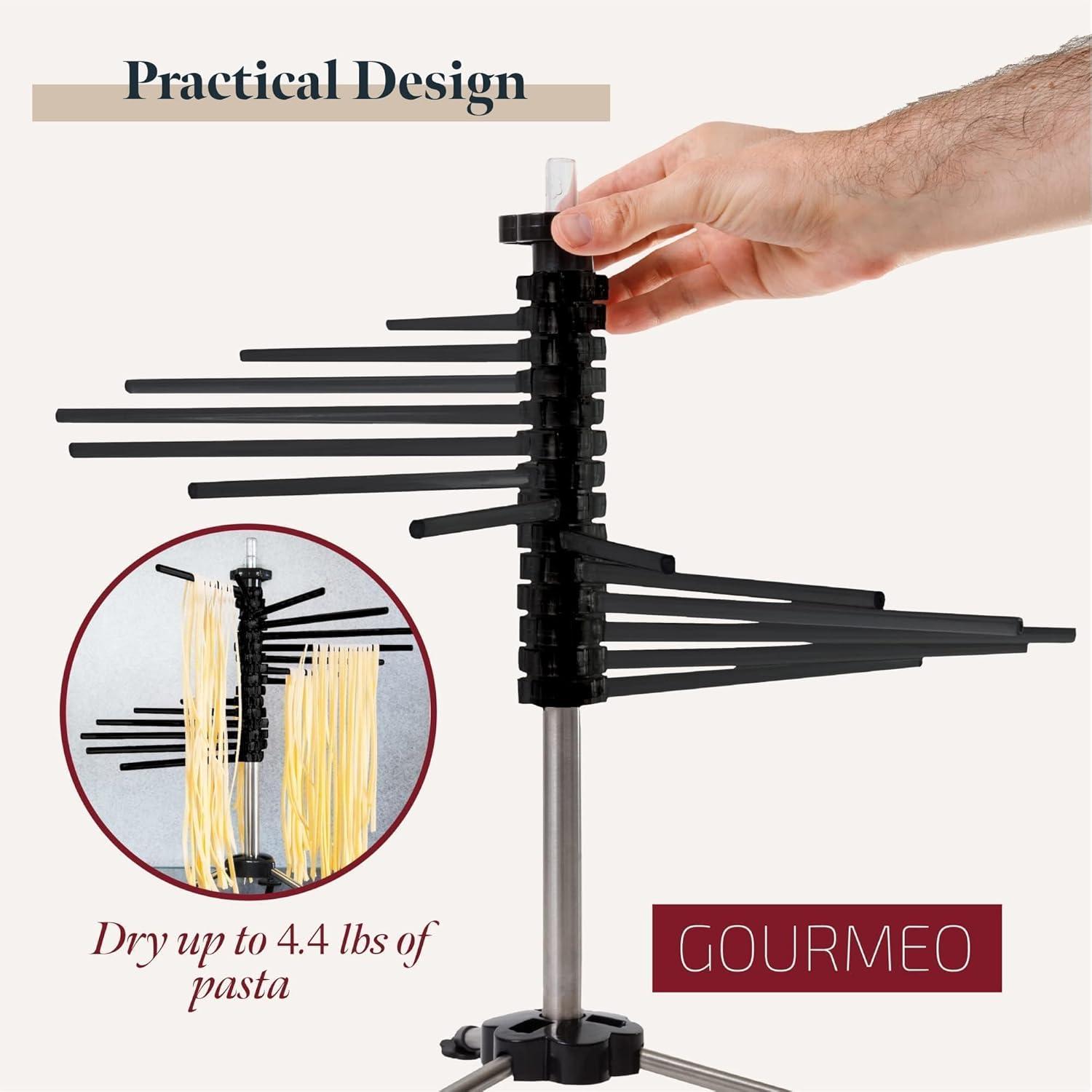 GOURMERO by PAGILO Pasta Dryer for up to 2 kg Pasta, 14 Extendable Rungs, Integrated Transport Rod, Foldable - Spaghetti Dryer, Pasta Dryer C38