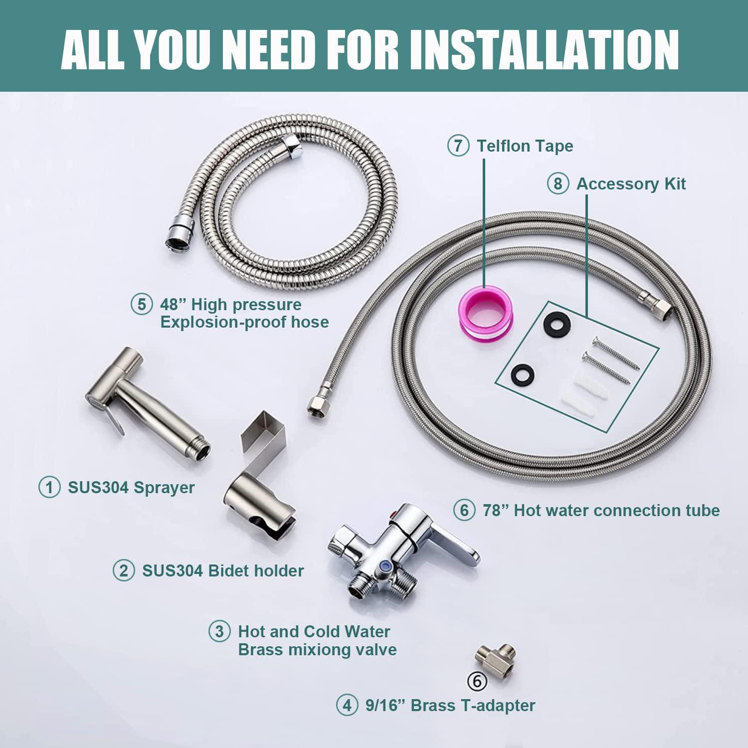 Handheld Bidet Sprayer for Toilet,Premium SUS304 Stainless Steel Bathroom Bidet Sprayer Attachment Set with Anti-Leak Hose&High Pressure, Ideal for Feminine Wash, Cloth Diaper Cleaning&Muslim Shower