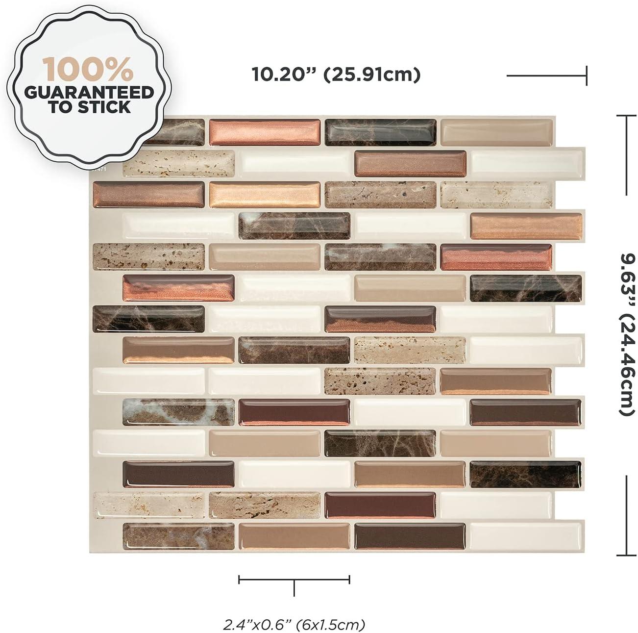 Milenza Taddio Brown and Beige 3D Peel and Stick Backsplash Tiles