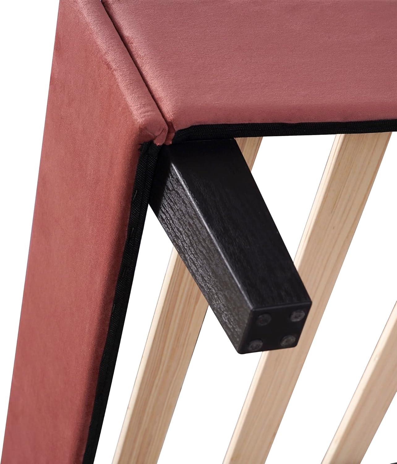 Harper & Bright Designs Full Size Upholstered Platform Bed Frame with Flower Pattern Velvet Headboard, Bean paste red