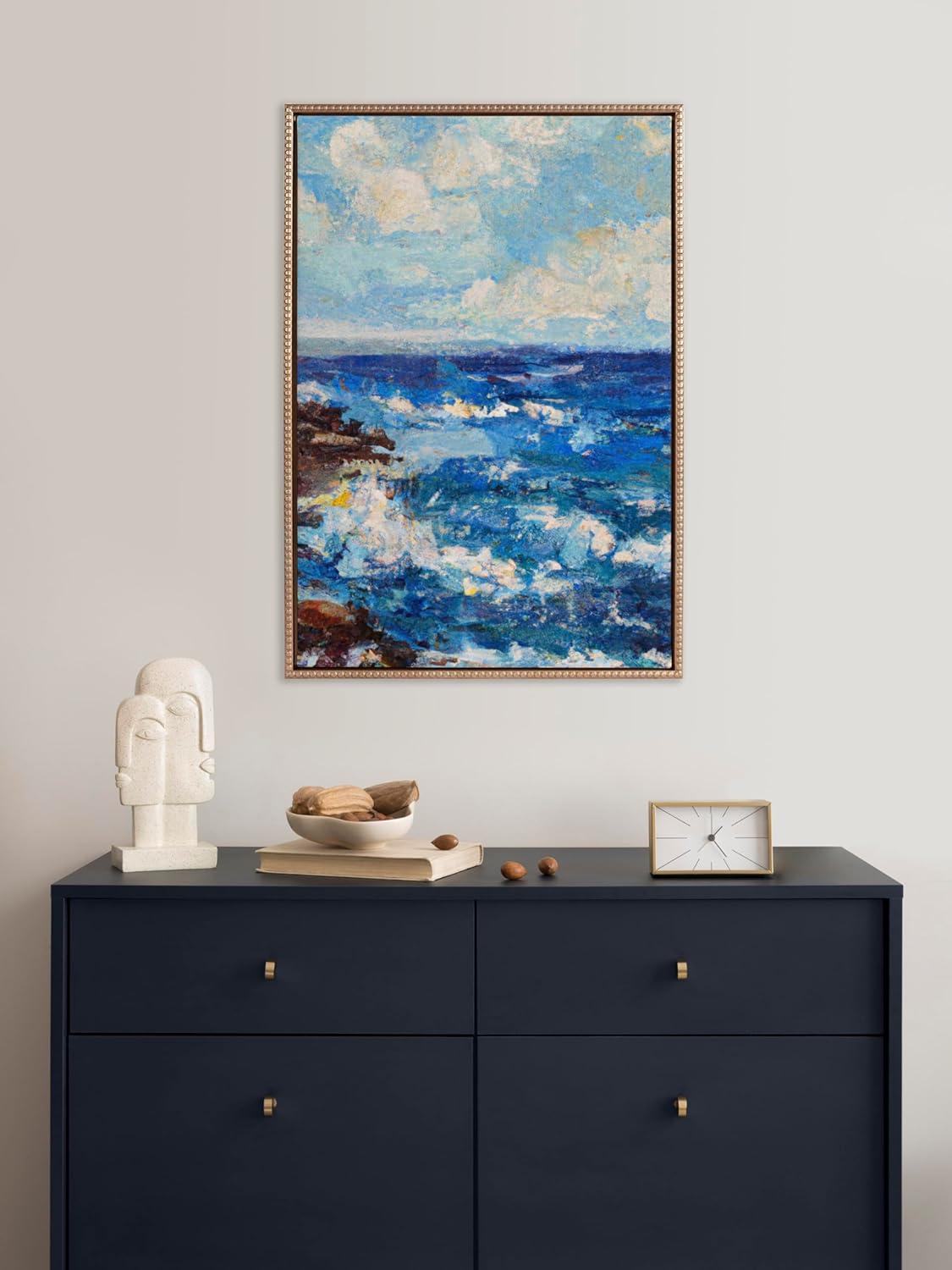 Kate & Laurel All Things Decor 23"x33" Sylvie Beaded Blank Vintage Framed Canvas Wall Art Gold: Transitional Style, Beaded Plastic Frame