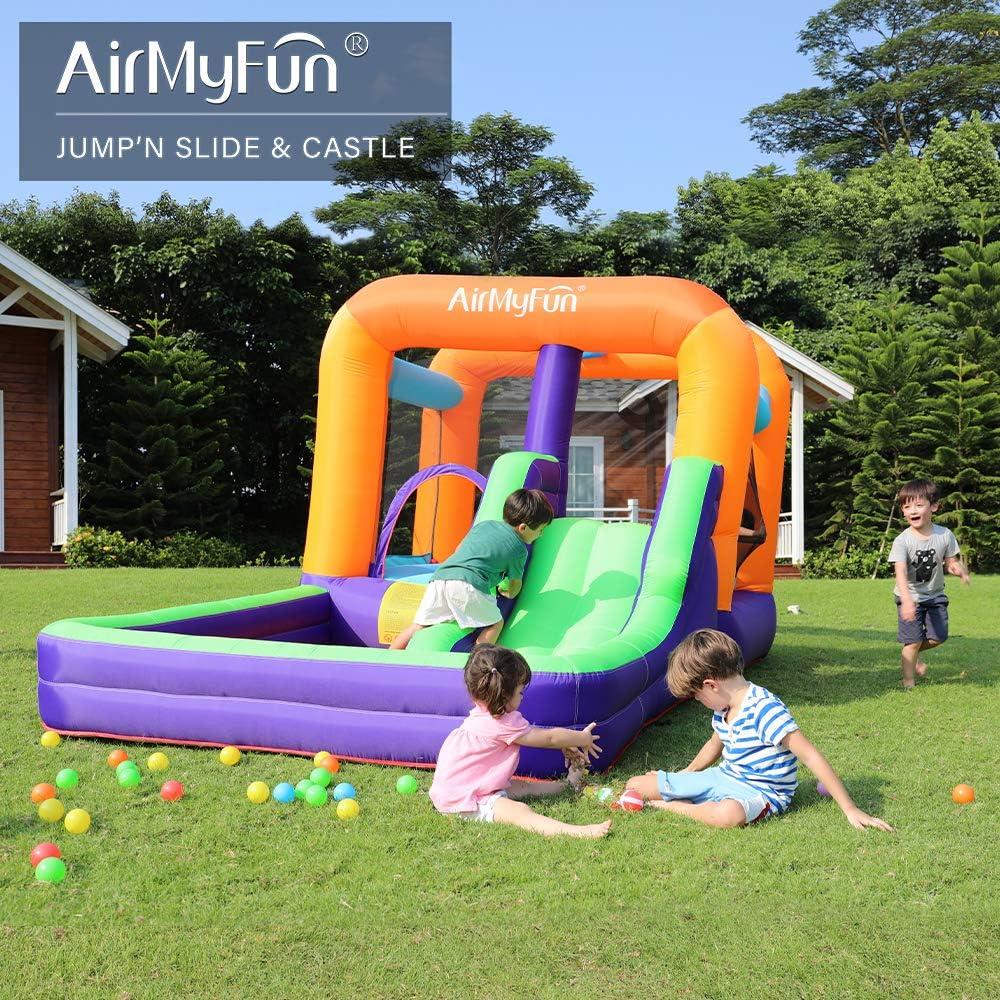 AirMyFun Bounce House for Kids, Inflatable Bounce House with Slide, Jumping Bouncy Area with Air Blower, Suitable for Playing Outdoor and Indoors, Continuous Blower Included