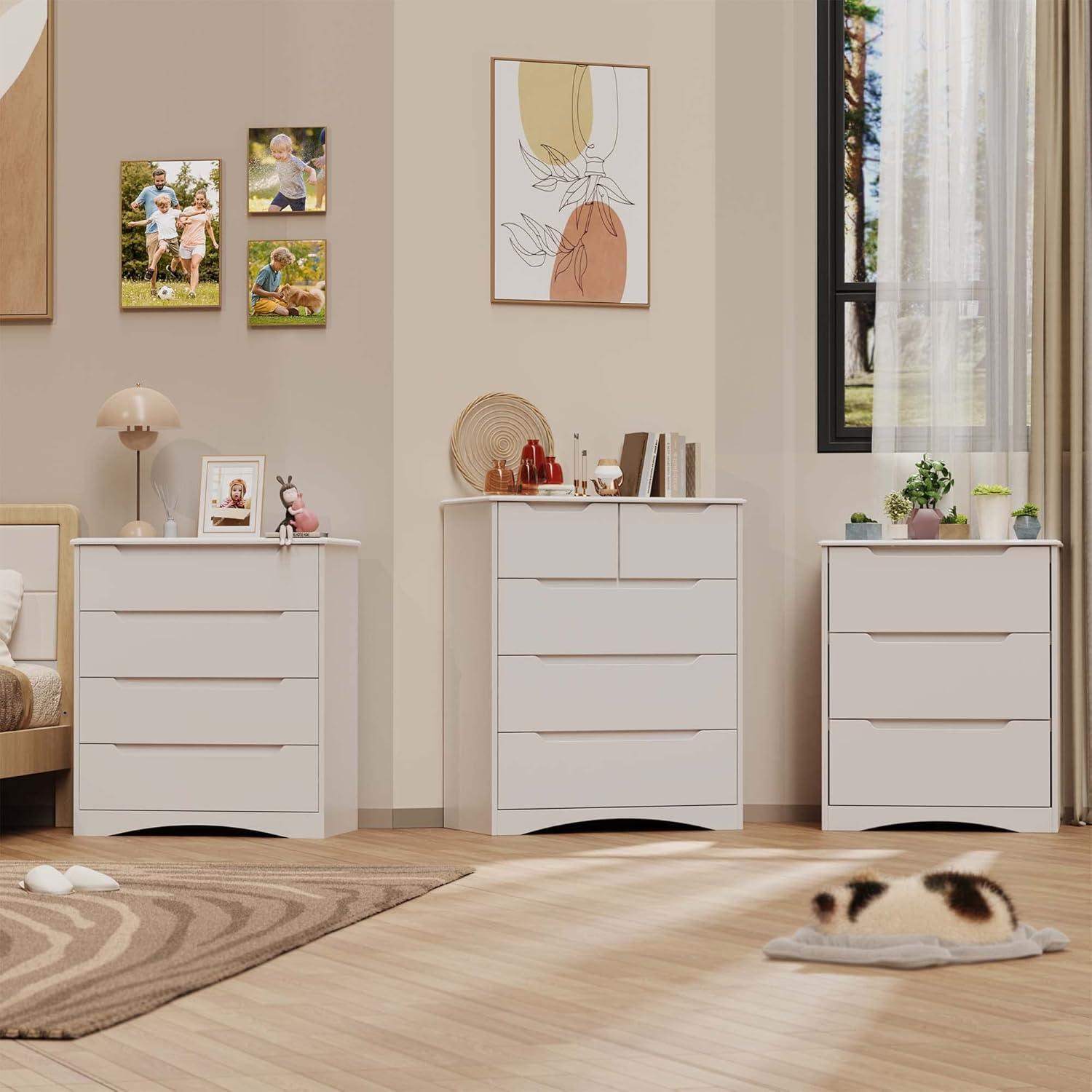 White MDF Vertical 5-Drawer Chest with Extra Deep Storage