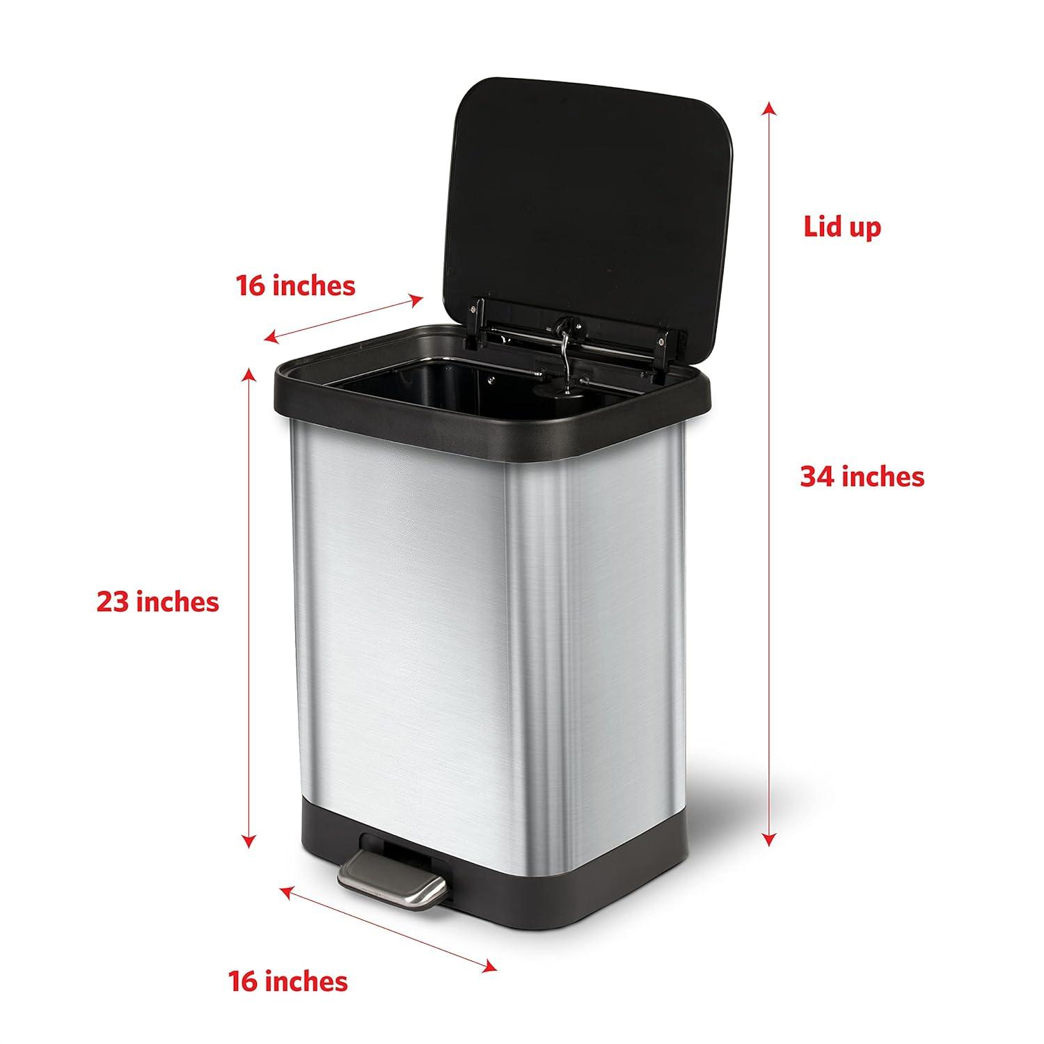 Stainless Steel 13-Gallon Kitchen Step Trash Can with Soft Close Lid